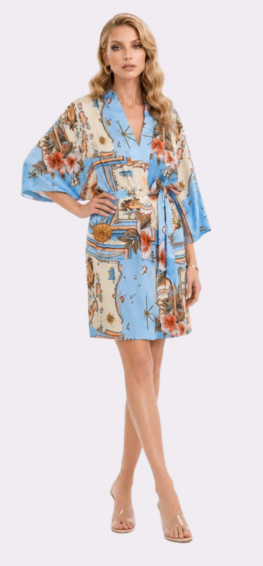 Les Îles Caraïbes Poly-Silk Short Kimono Robe