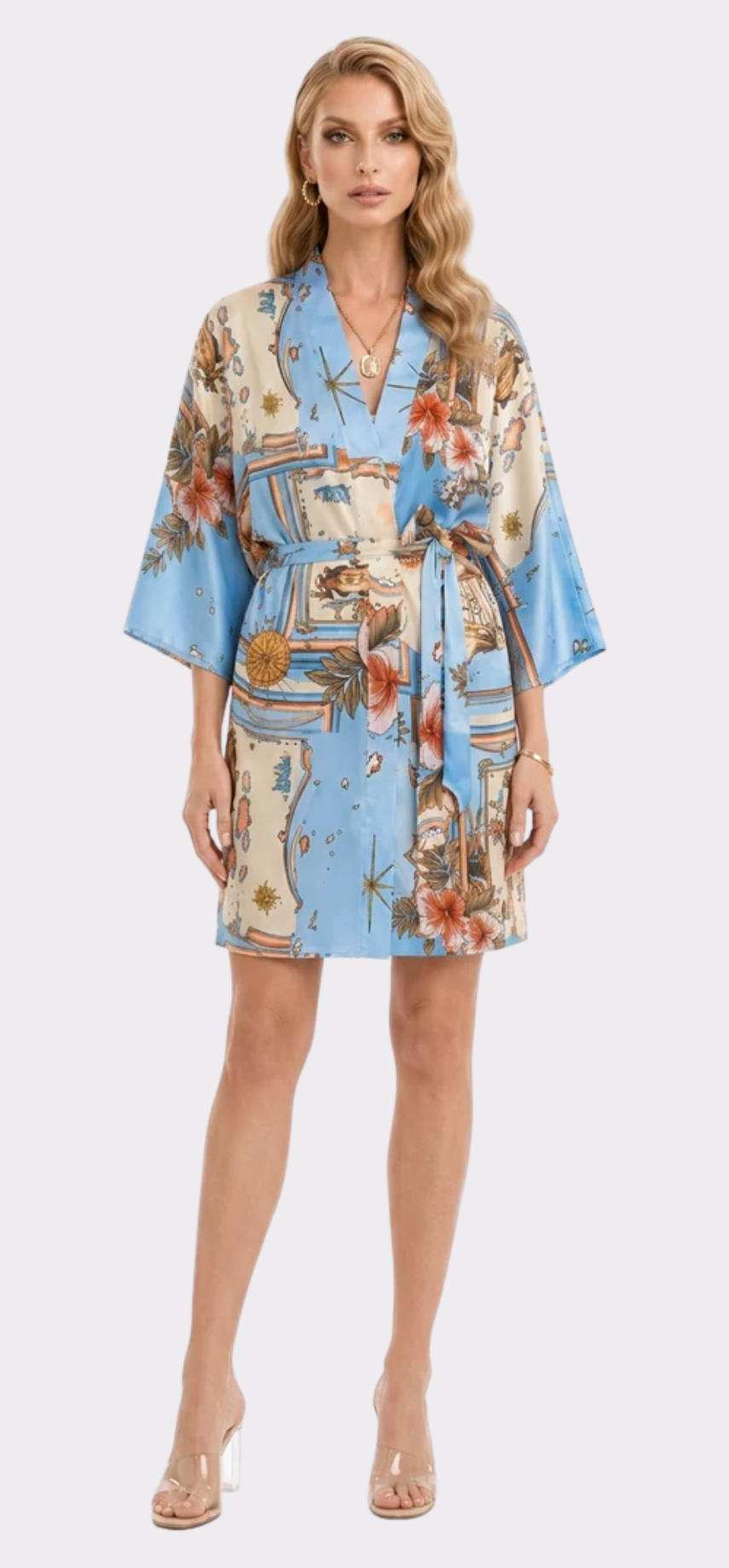 Les Îles Caraïbes Poly-Silk Short Kimono Robe