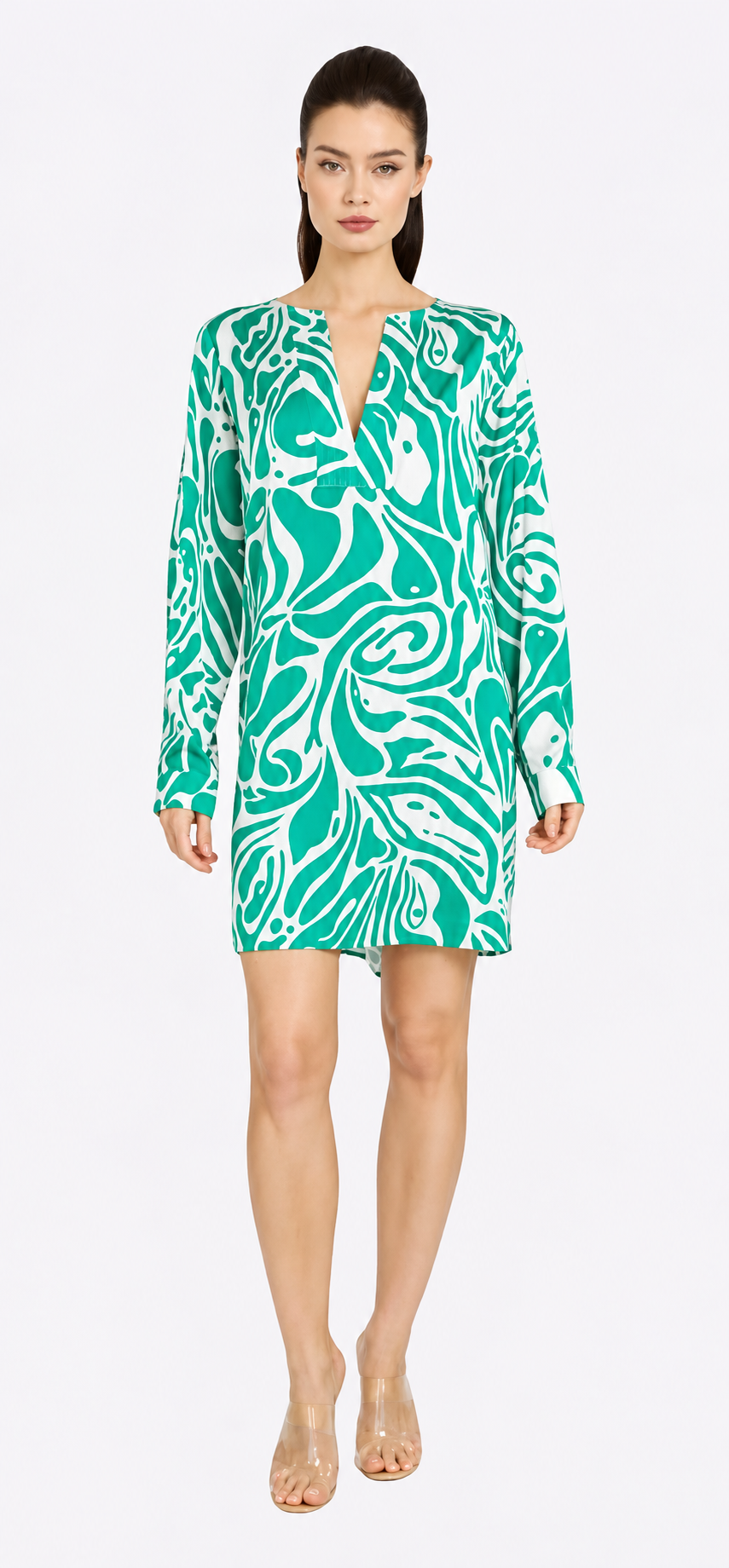 Maze Long Sleeve V-Neck Short Dress