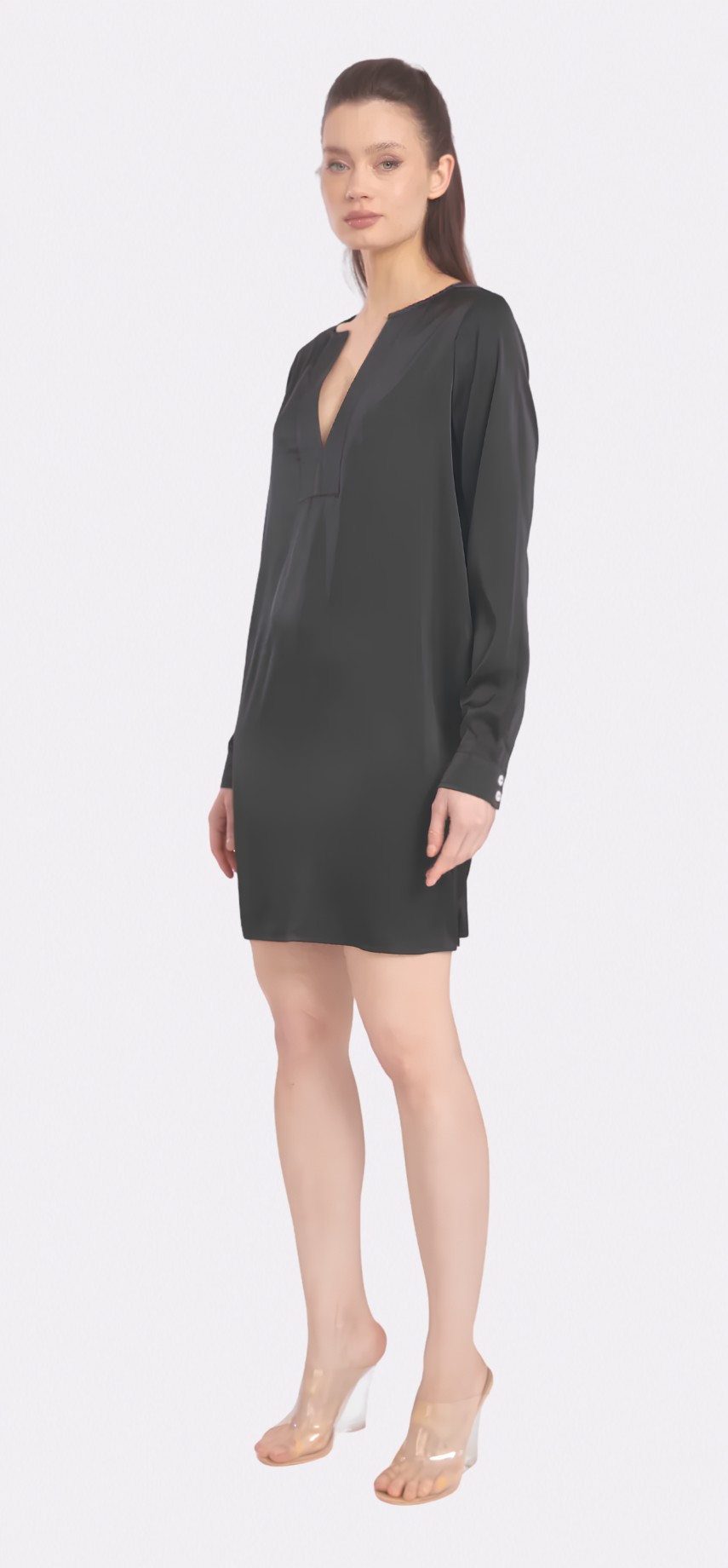 Noir Long Sleeve V-Neck Short Dress