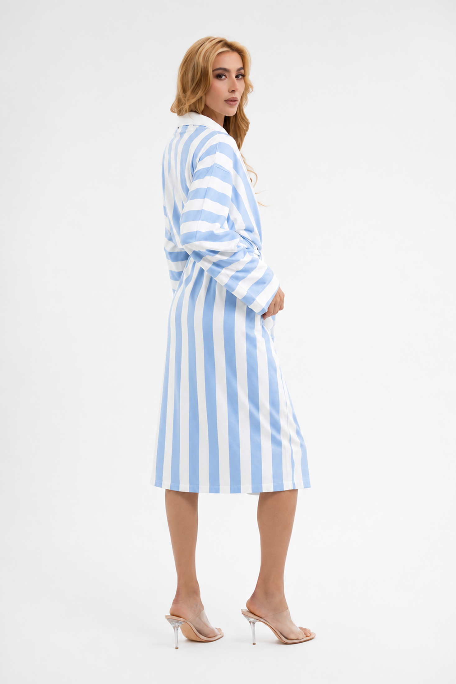 Cabana Blue Long Robe | Luxury Striped Resort Robe