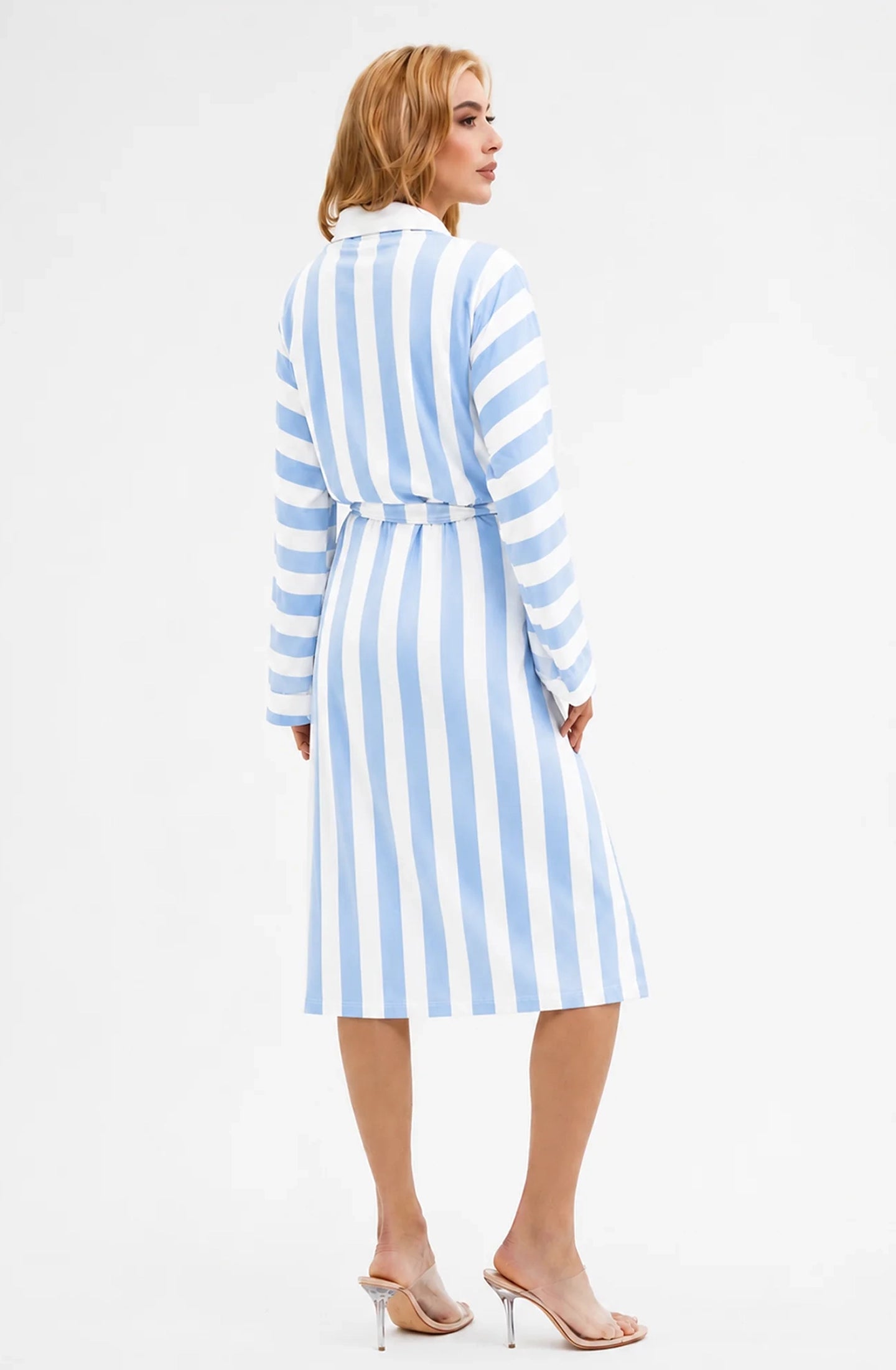 Cabana Blue Long Robe | Luxury Striped Resort Robe