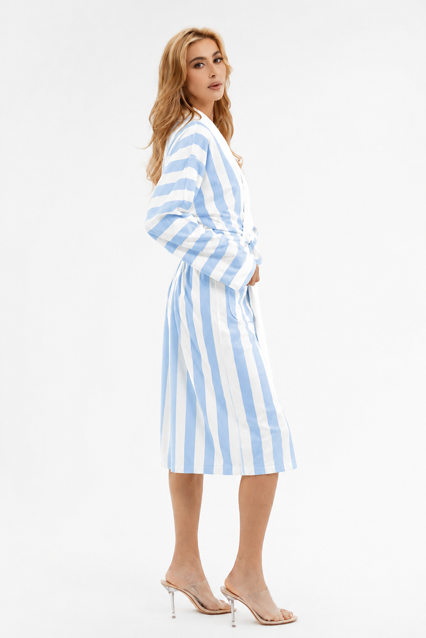 Cabana Blue Long Robe | Luxury Striped Resort Robe