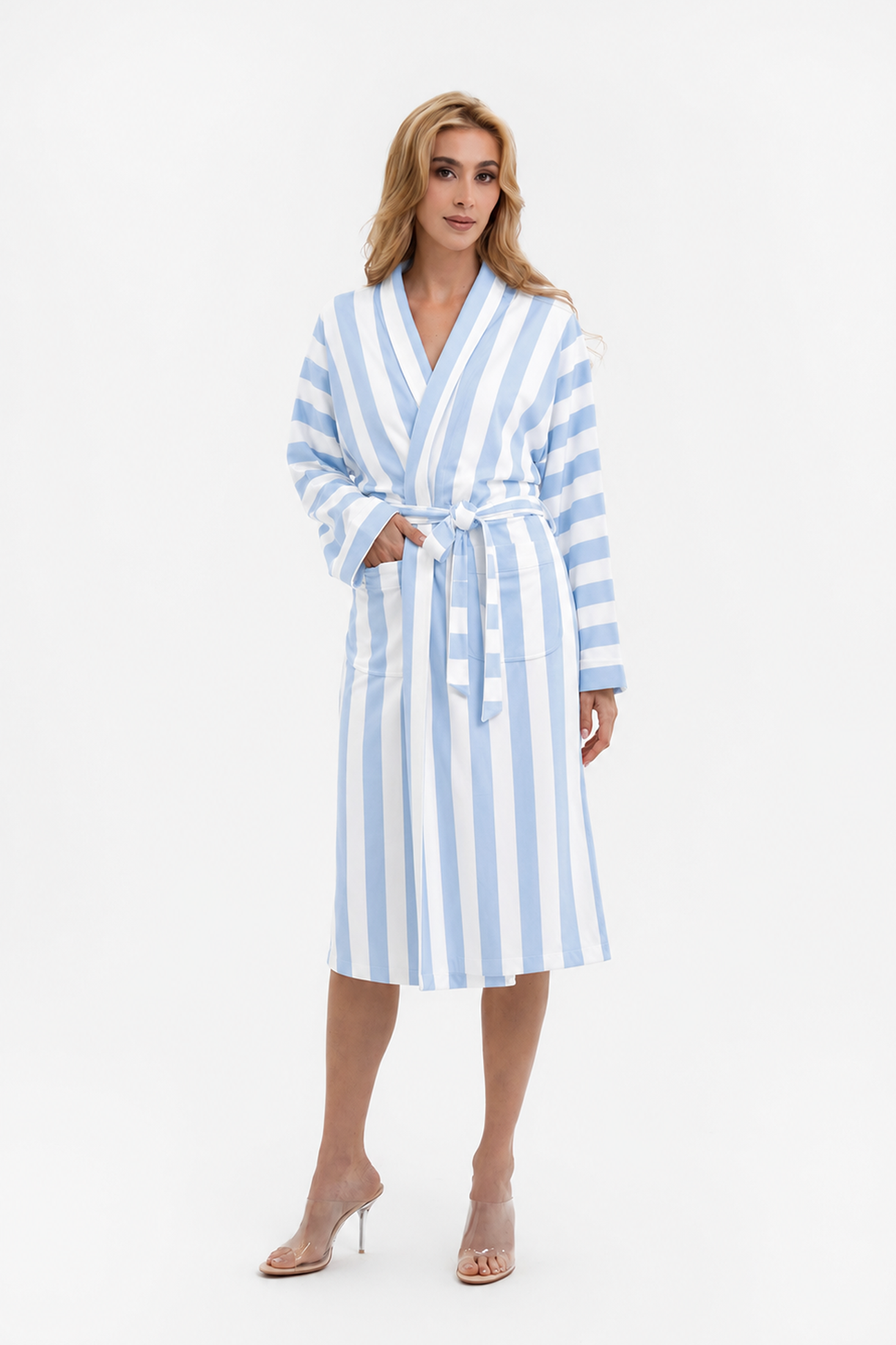 Cabana Blue Long Robe | Luxury Striped Resort Robe