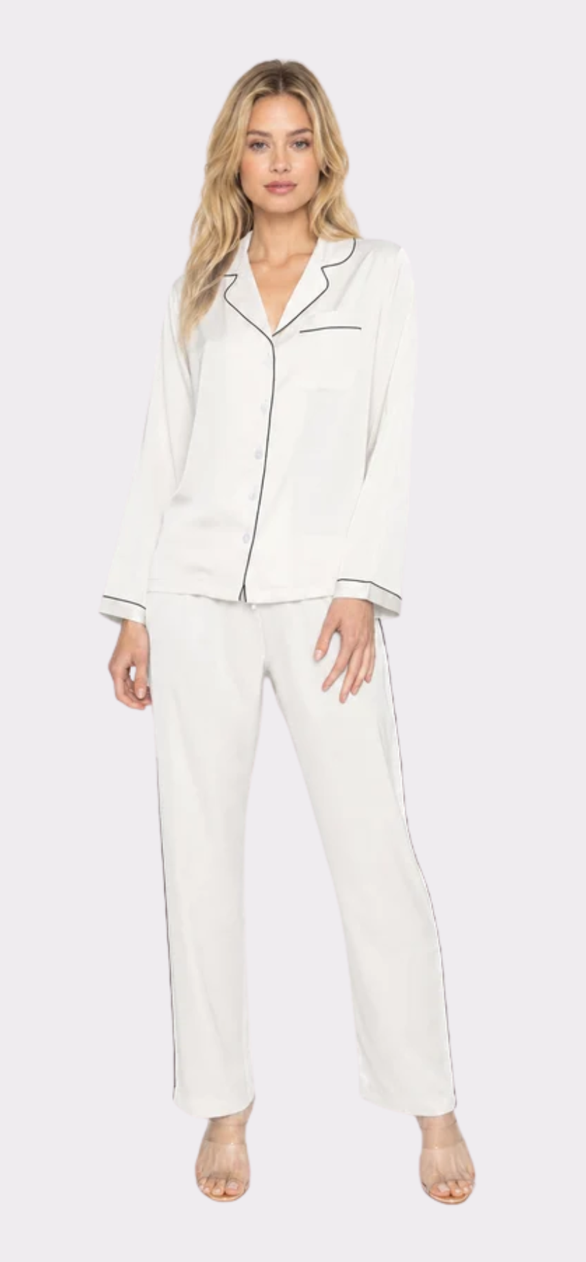 Pearl with Black Piping Long PJ Set