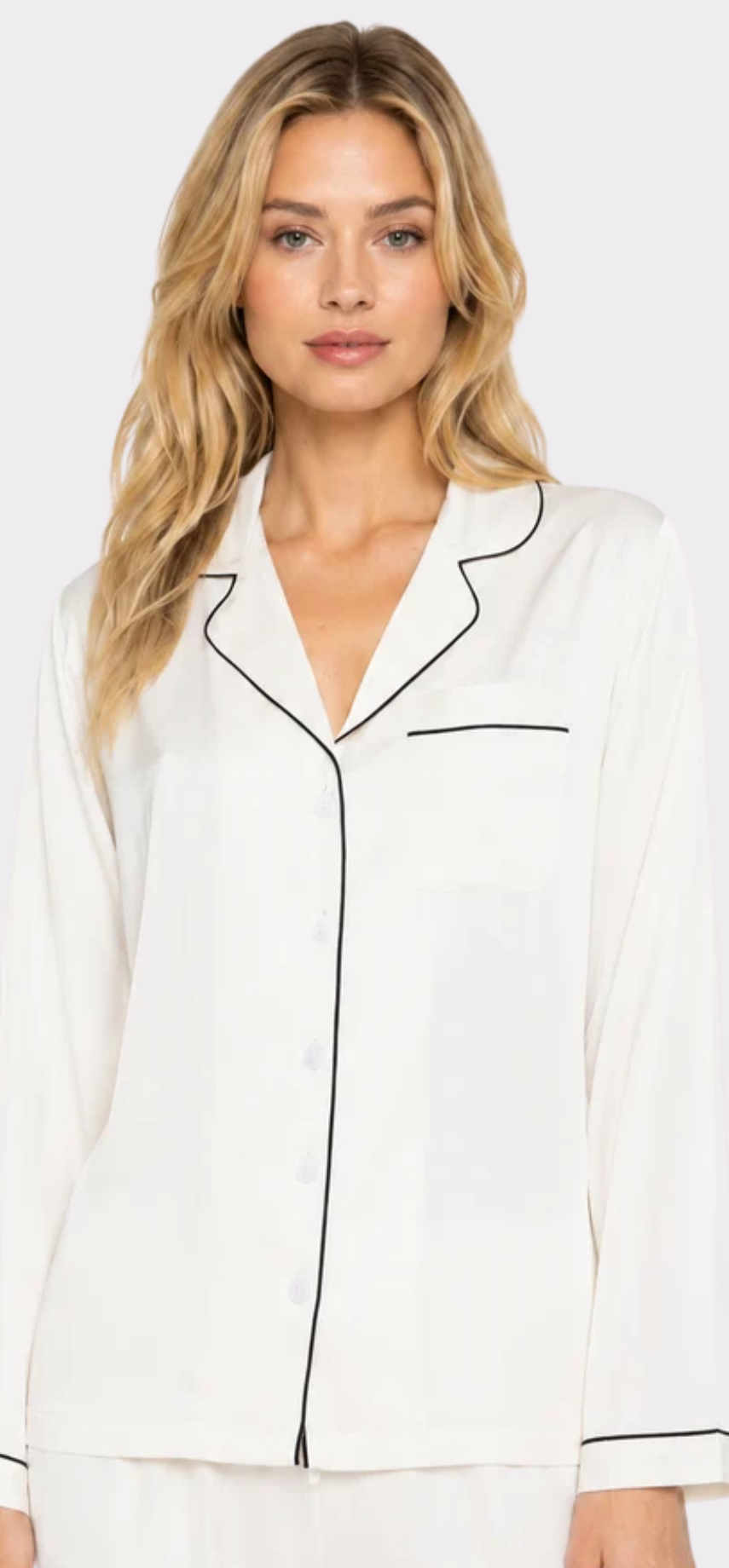 Pearl with Black Piping Long PJ Set