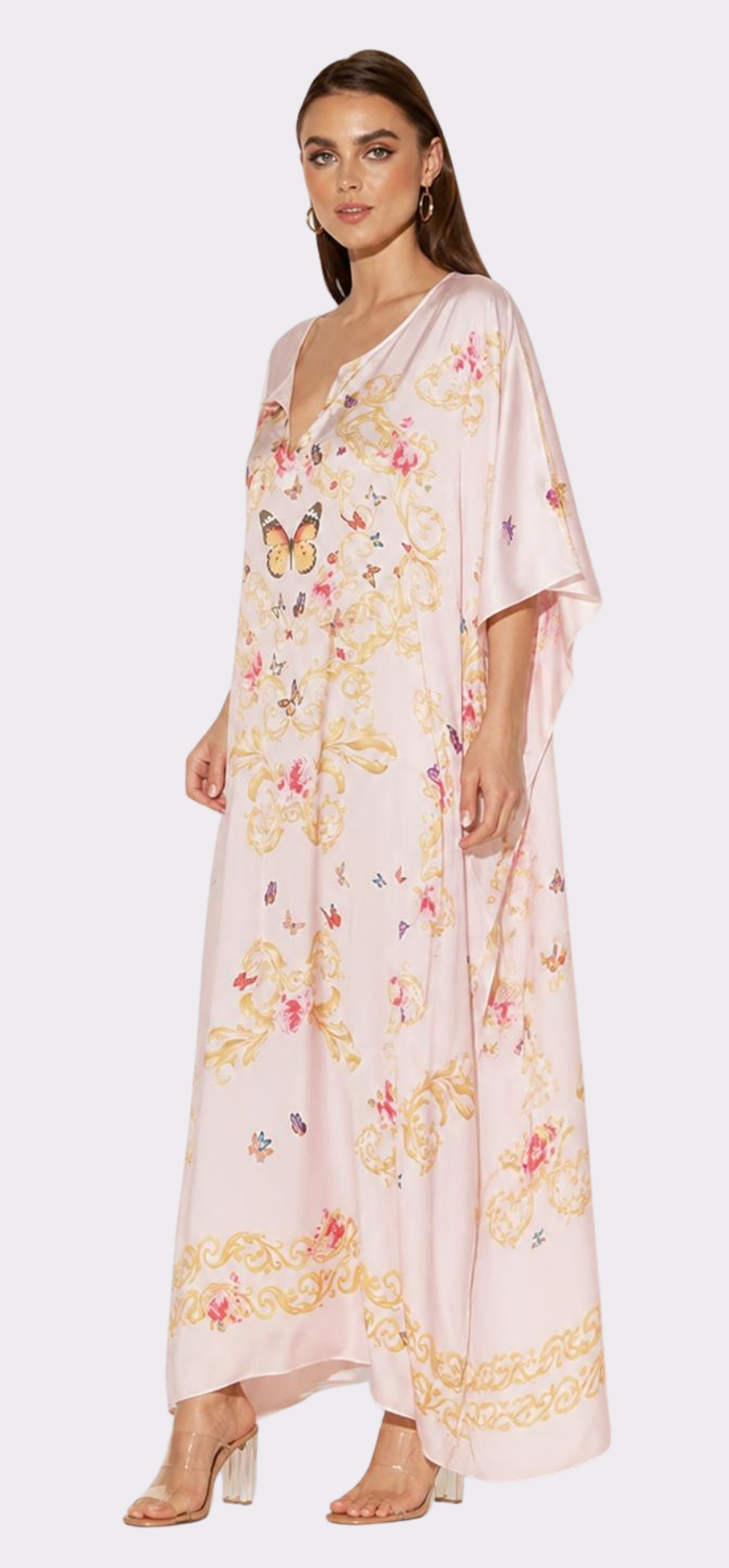 Pink Butterflies Long Caftan