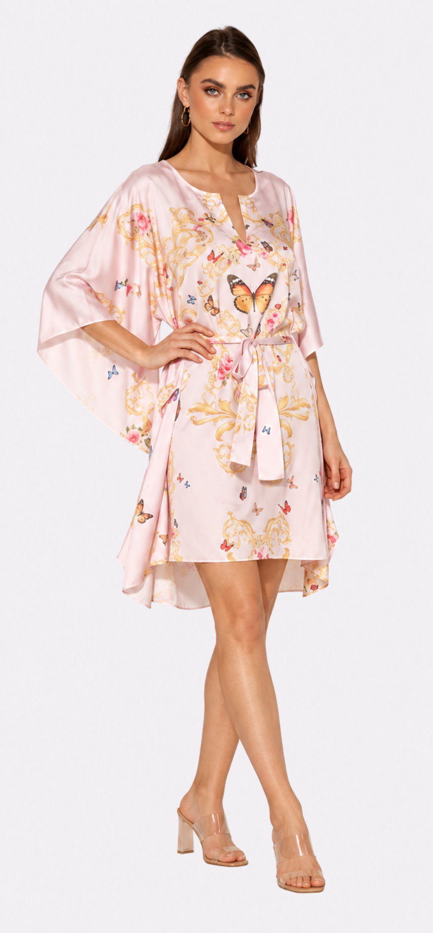 Pink Butterflies Short Caftan