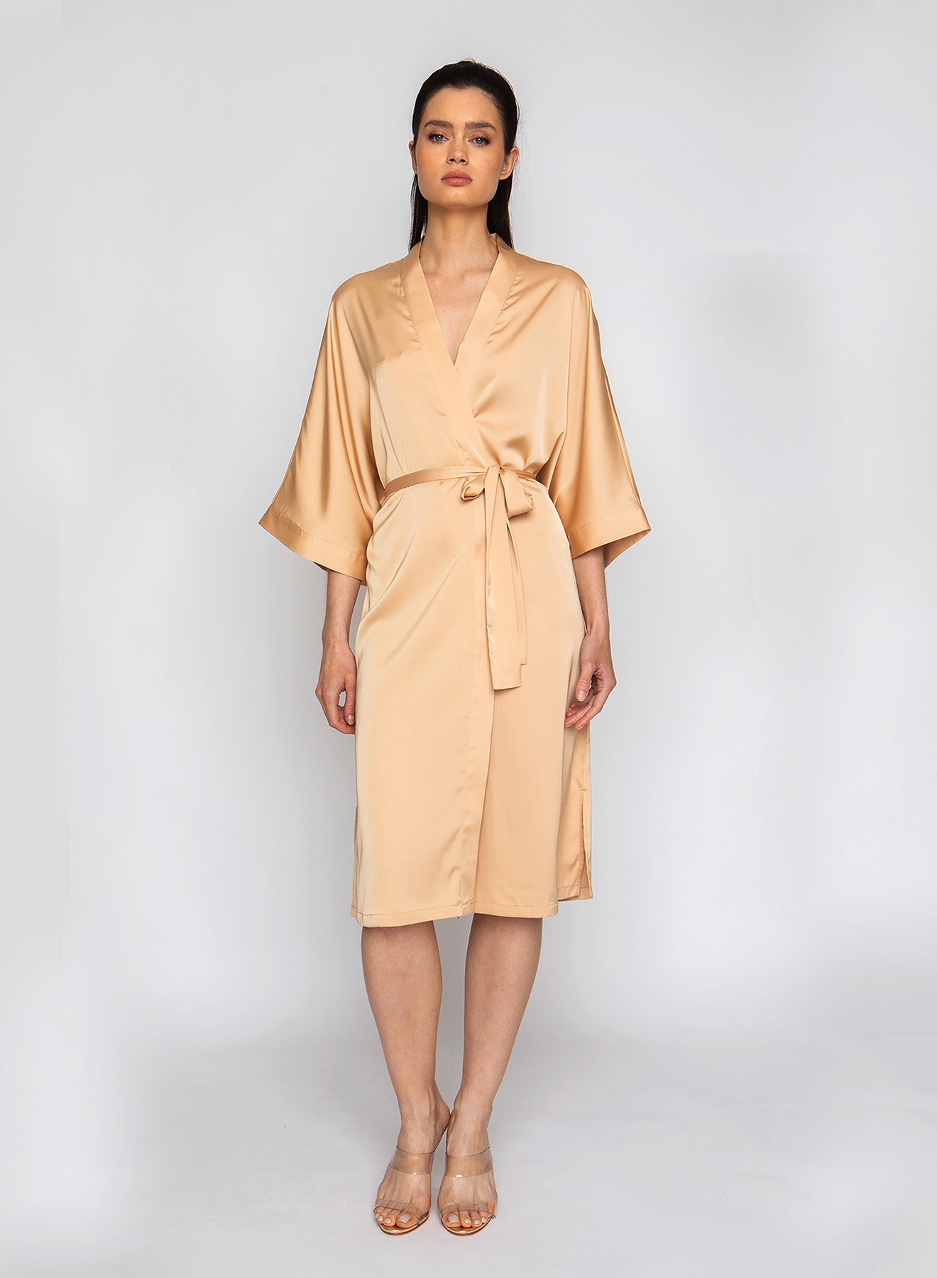 Champagne Silky Kimono – Luxurious Poly-Silk Kimono S/M