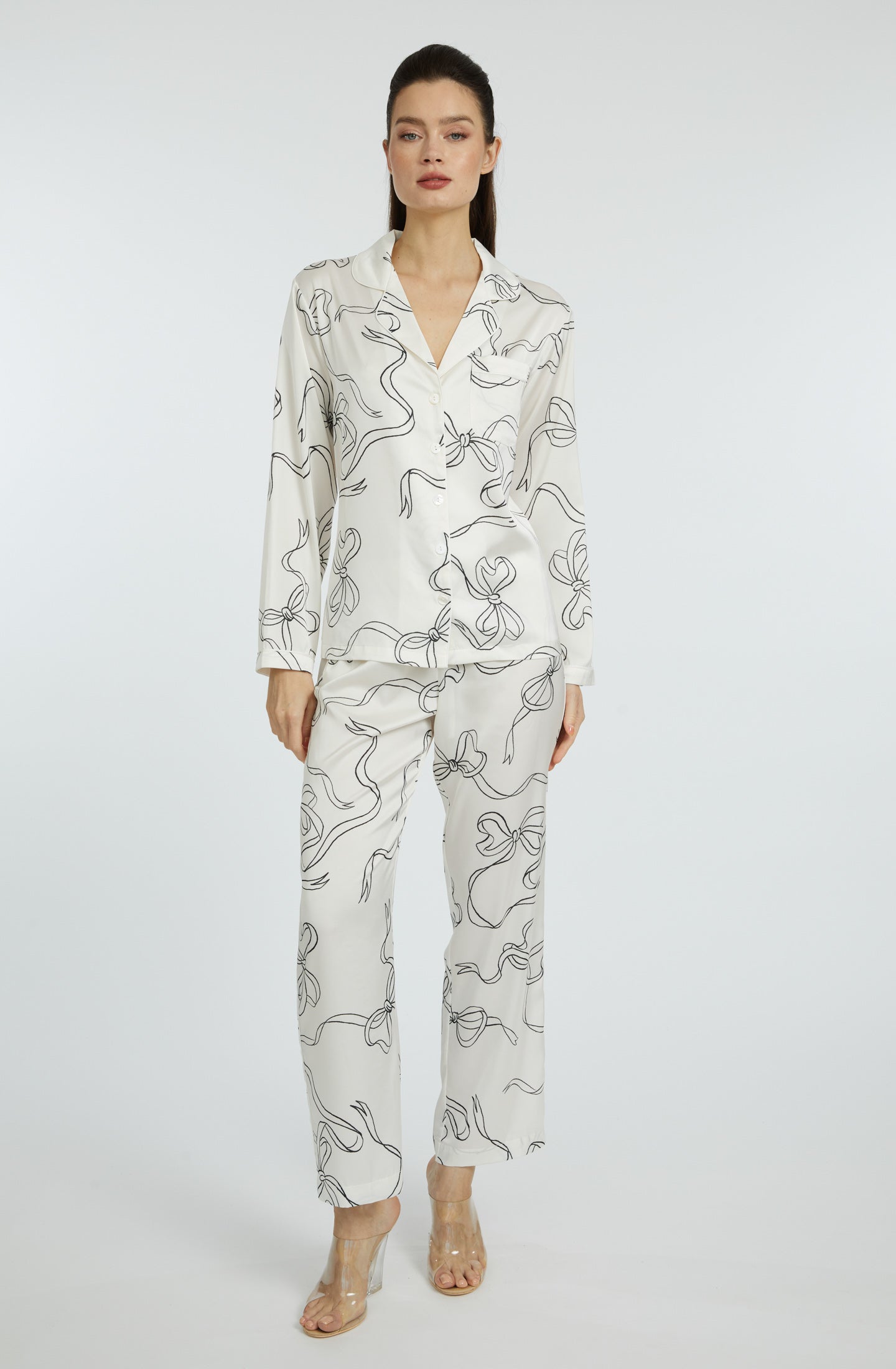 Bow White Long PJ Set