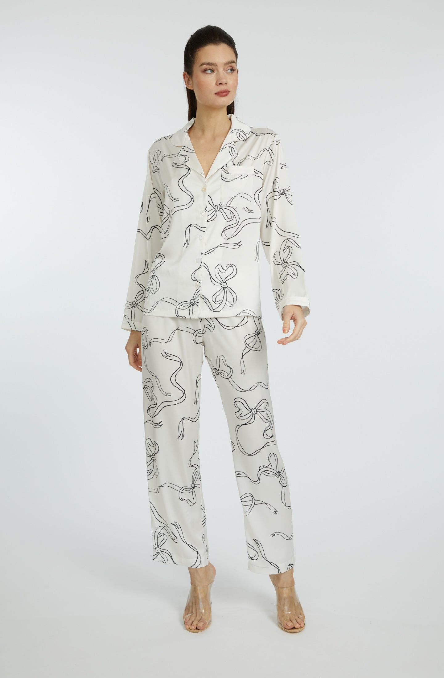 Bow White Long PJ Set