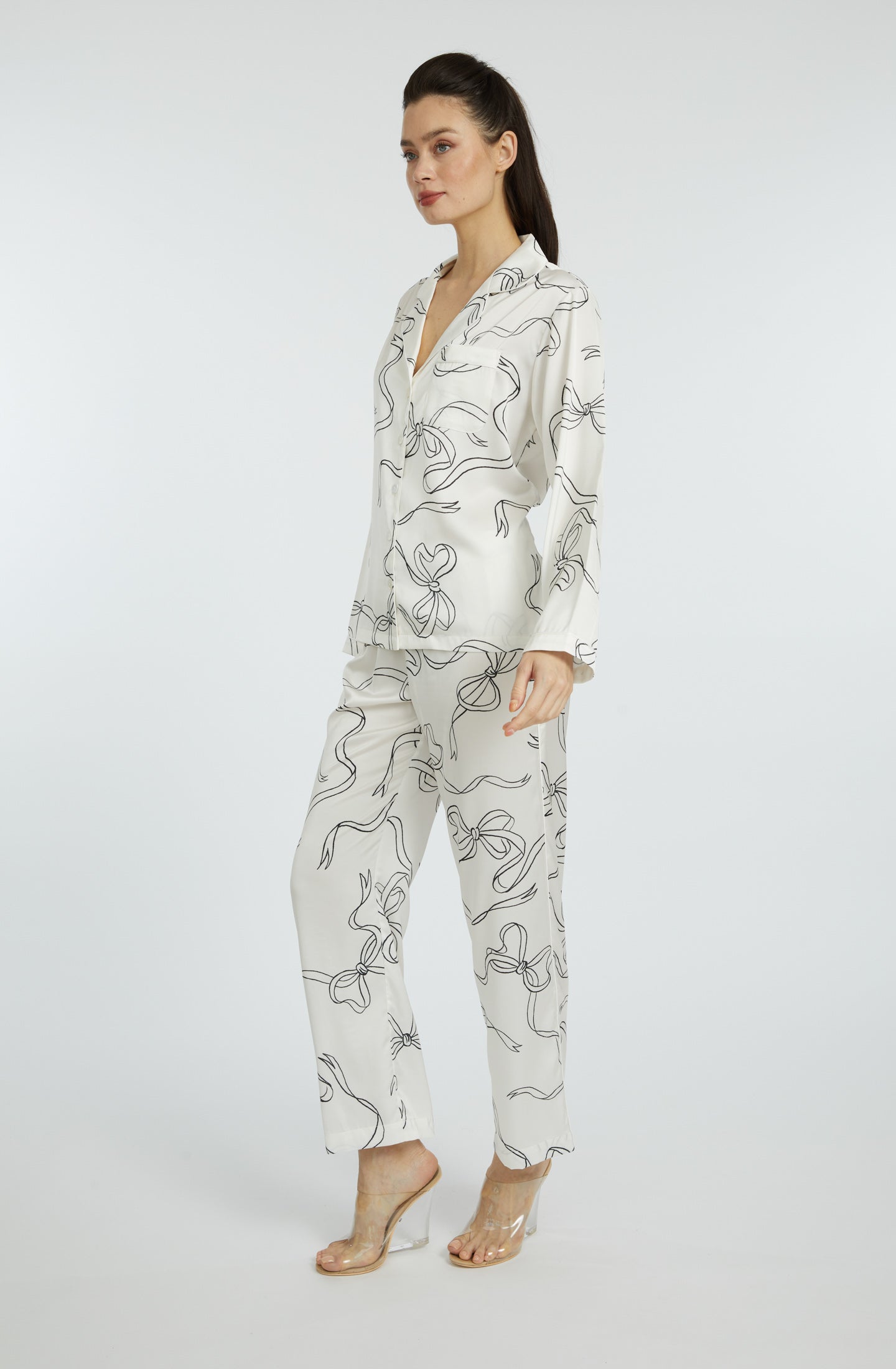 Bow White Long PJ Set