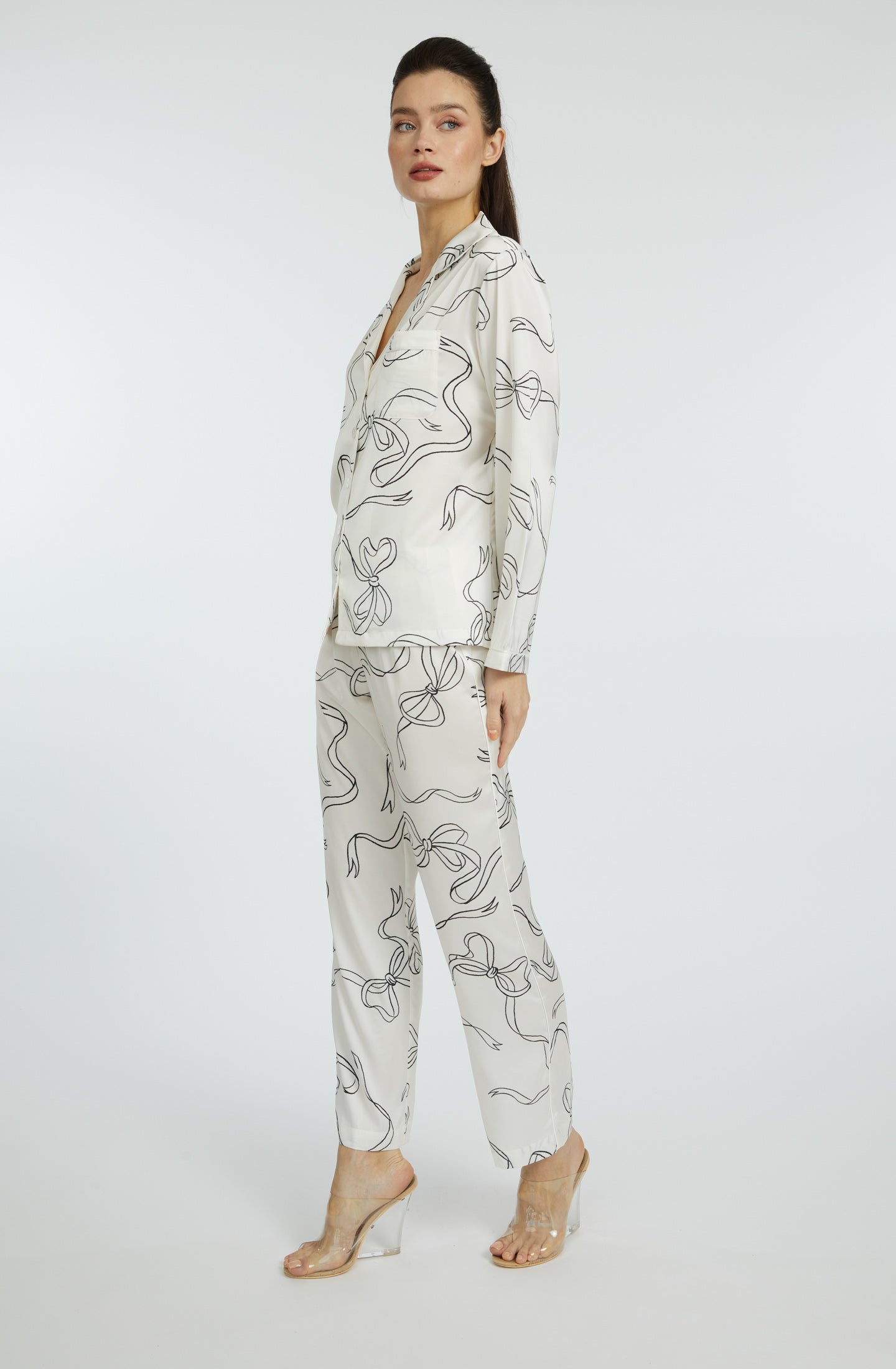 Bow White Long PJ Set