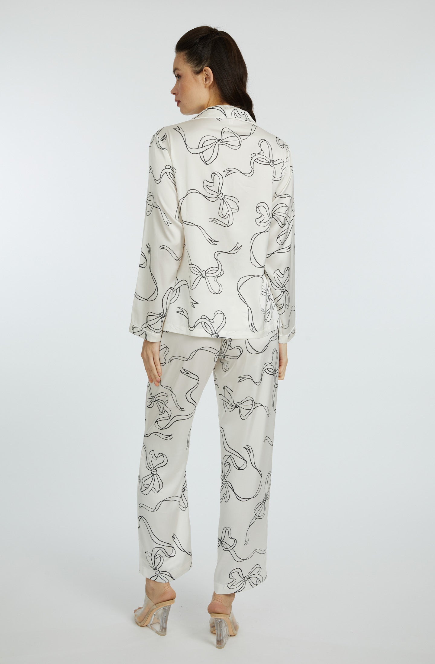 Bow White Long PJ Set