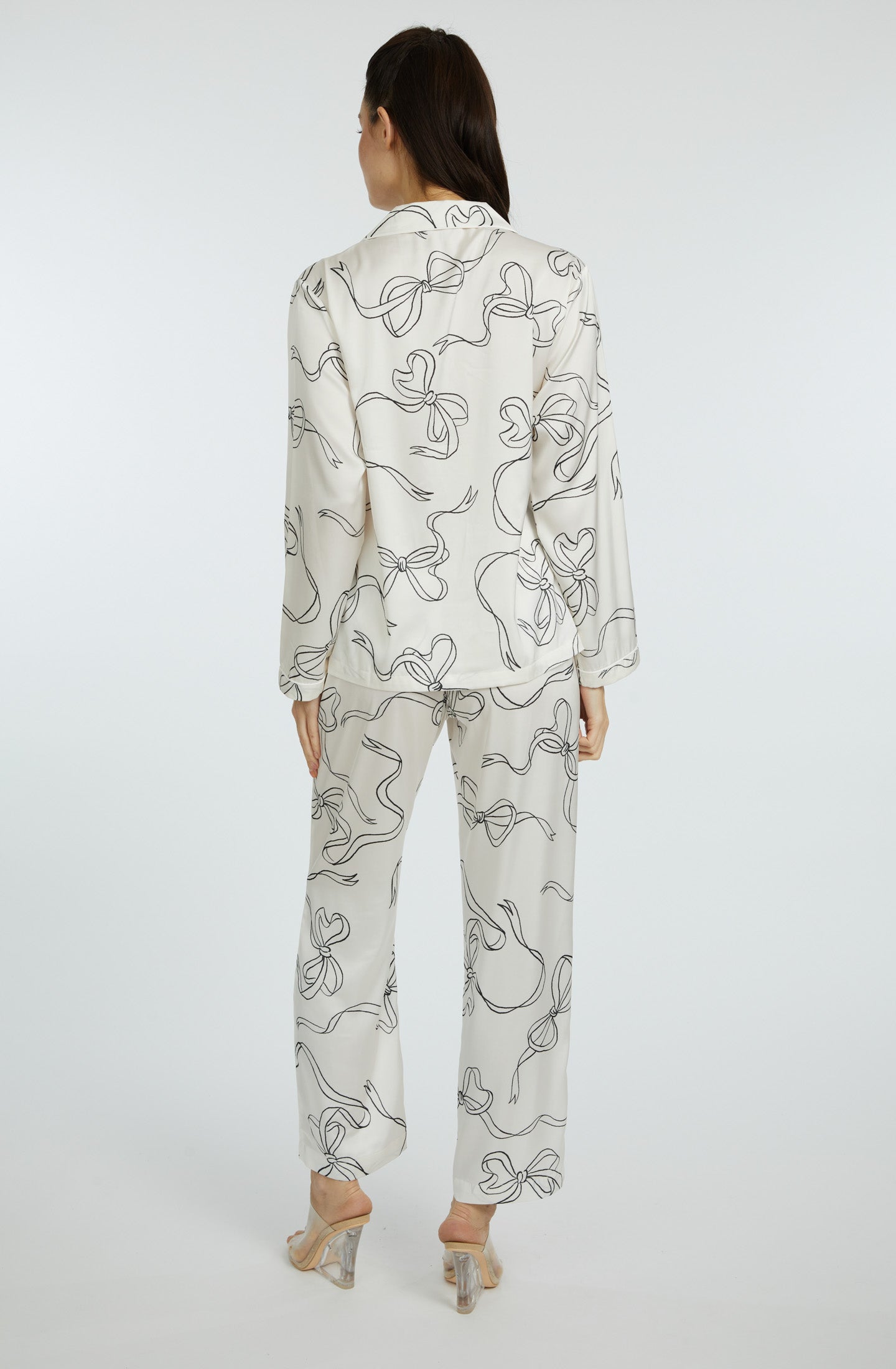 Bow White Long PJ Set
