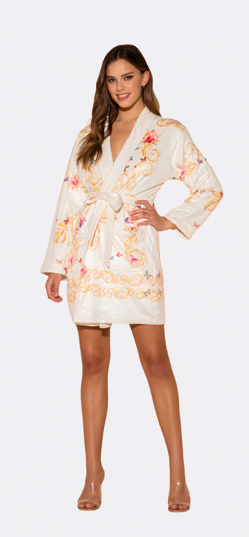 White Butterflies Short Robe