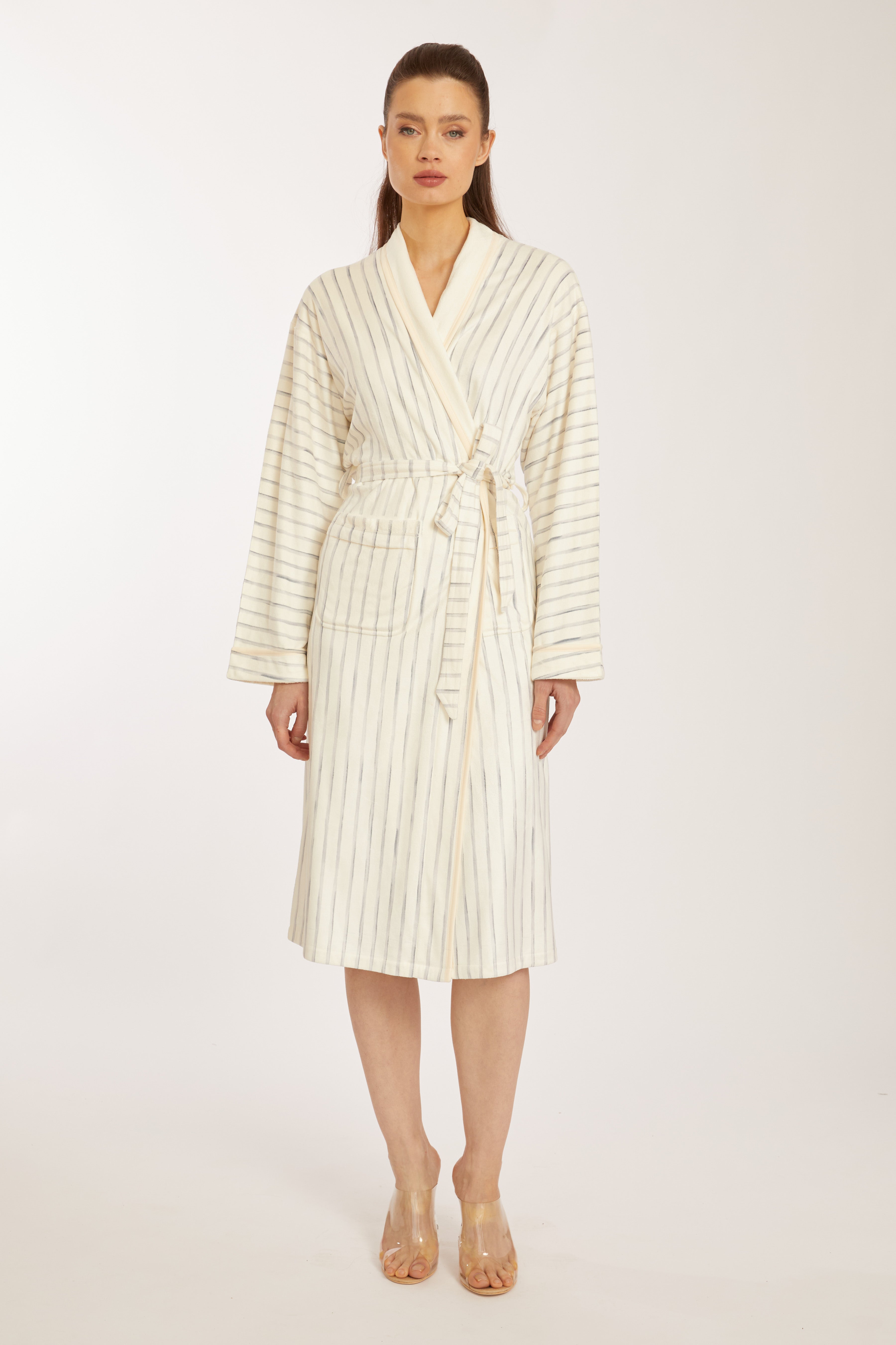 Watercolor Grey Stripe Long Robe