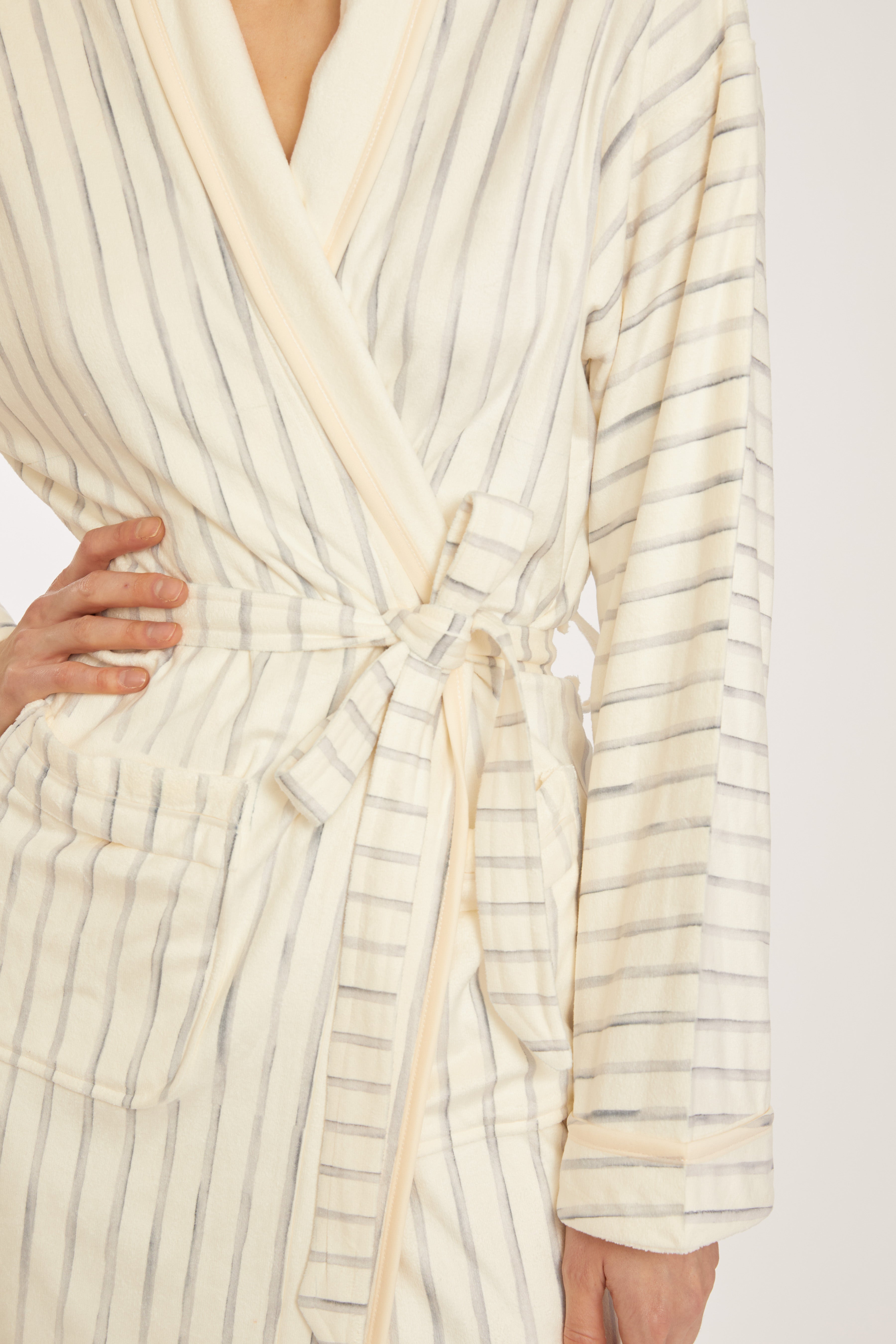 Watercolor Grey Stripe Long Robe