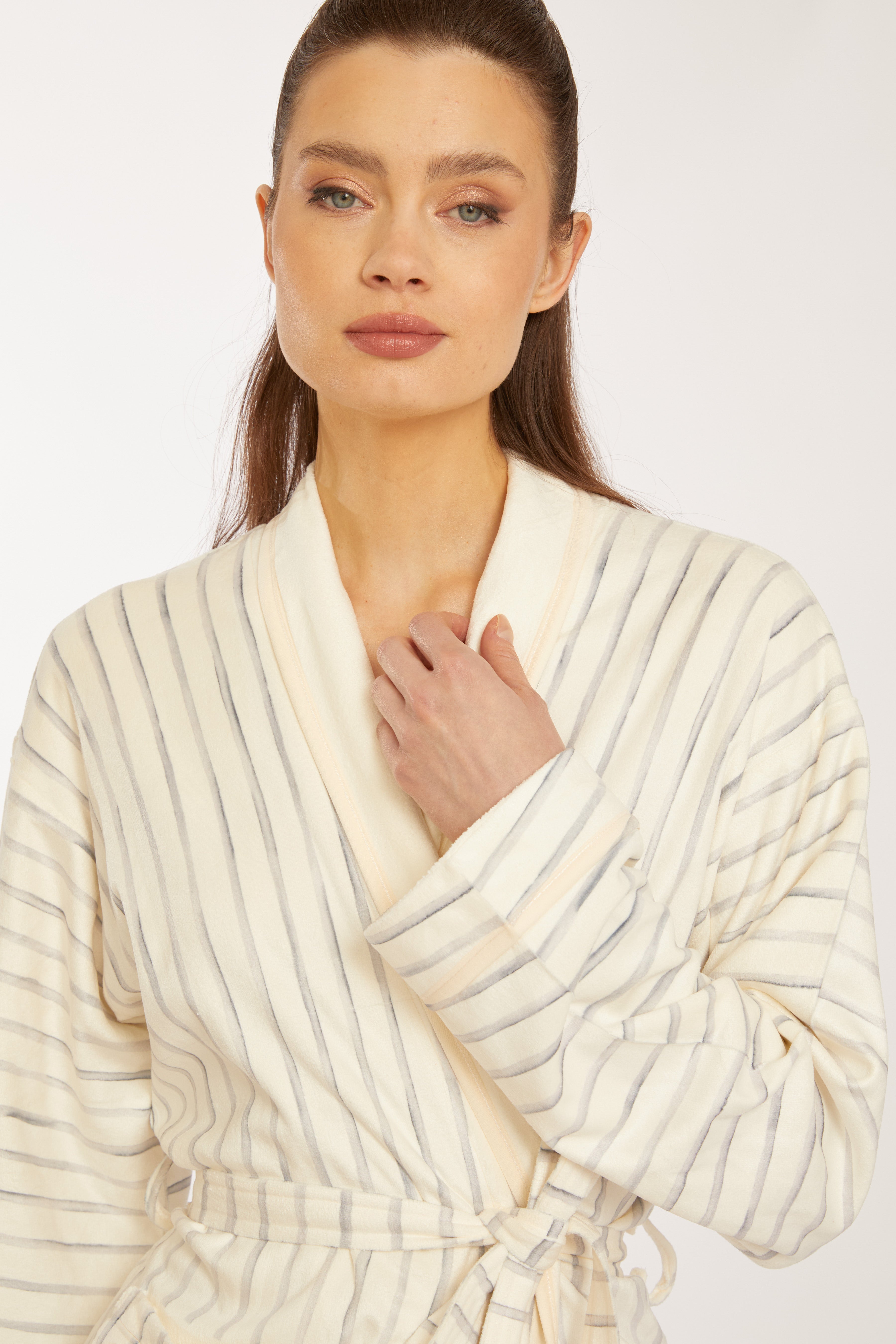 Watercolor Grey Stripe Long Robe