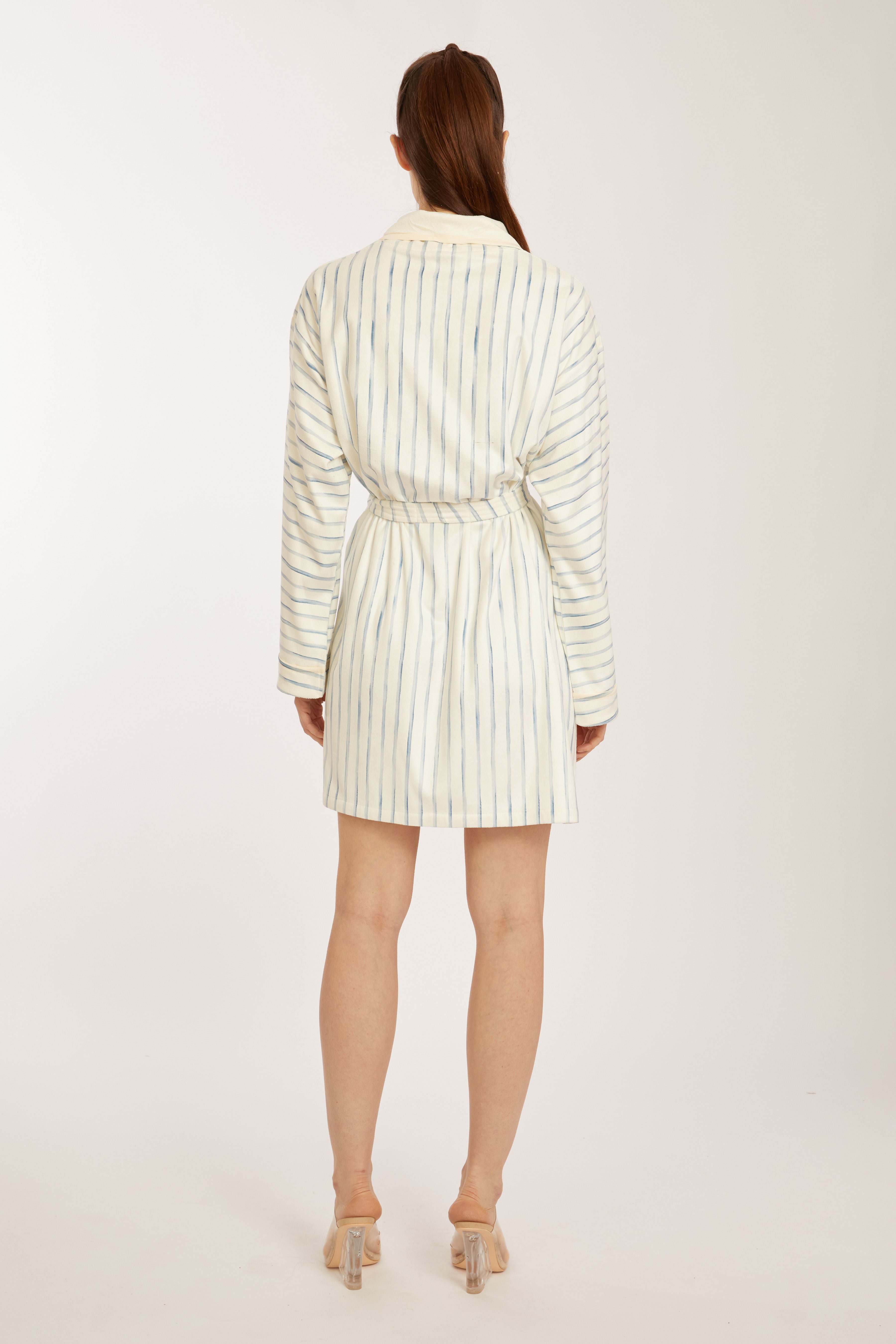 Watercolor Blue Stripe Short Robe