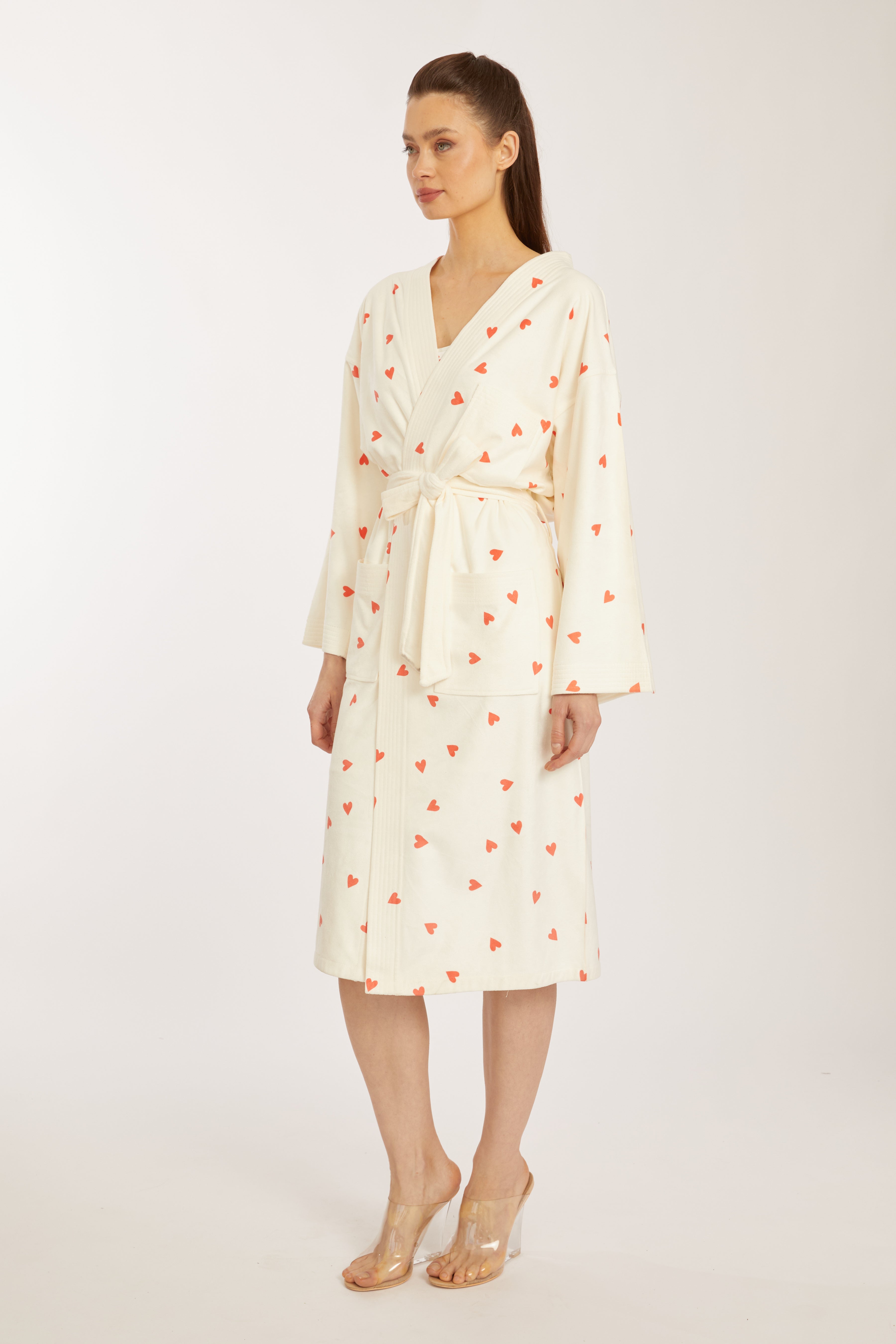 Je T'aime Heart Print Kimono Robe