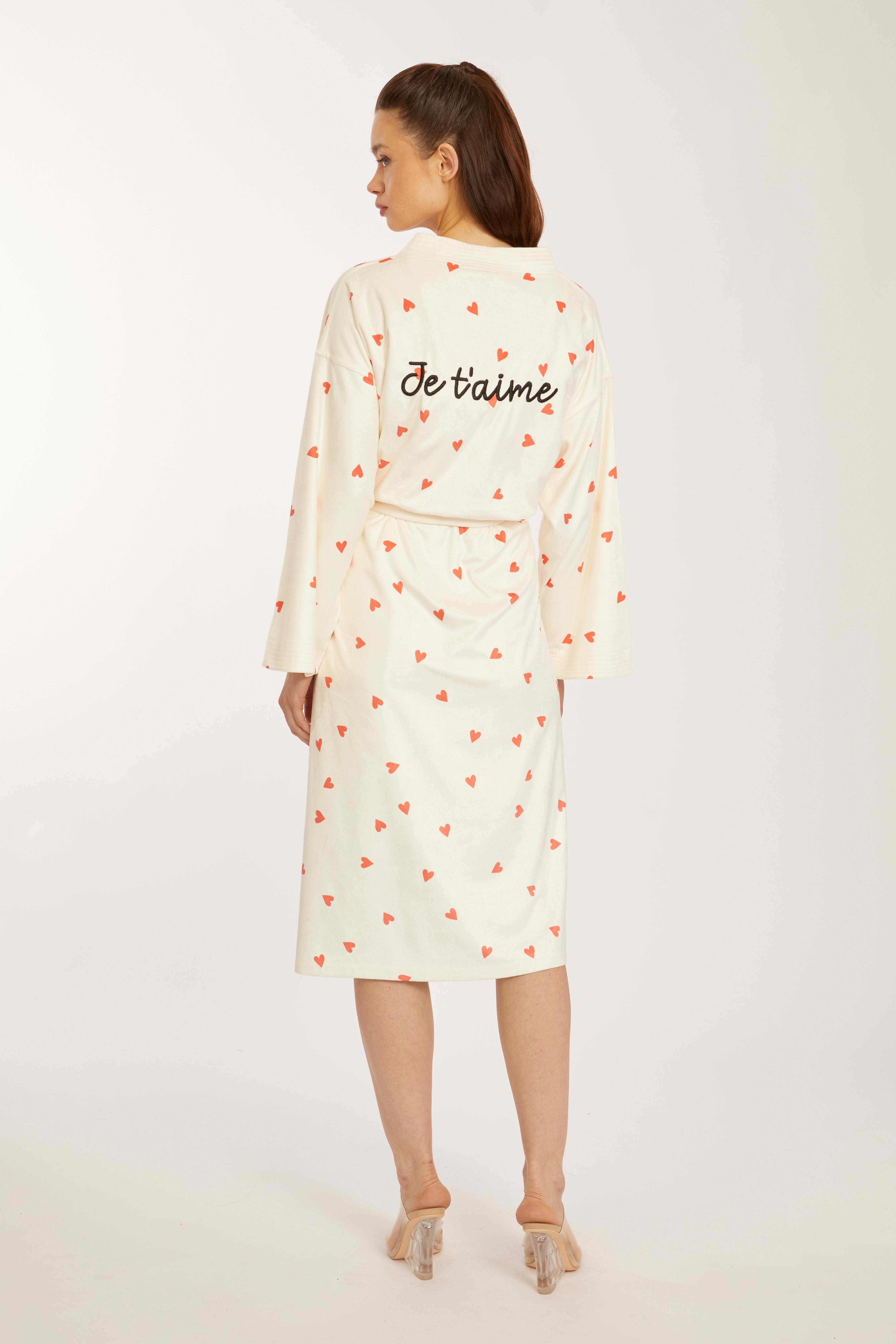 Je T'aime Heart Print Kimono Robe