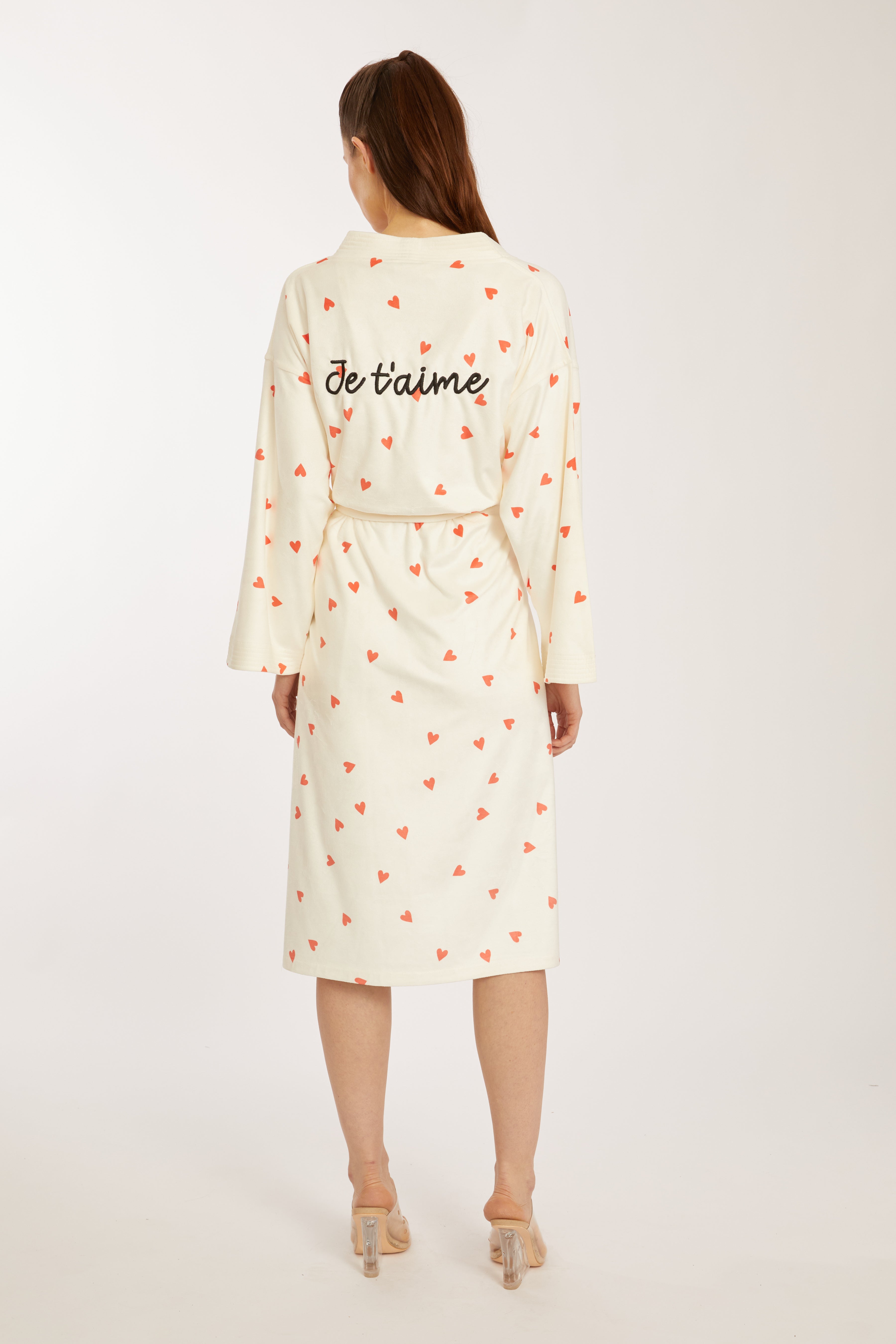 Je T'aime Heart Print Kimono Robe
