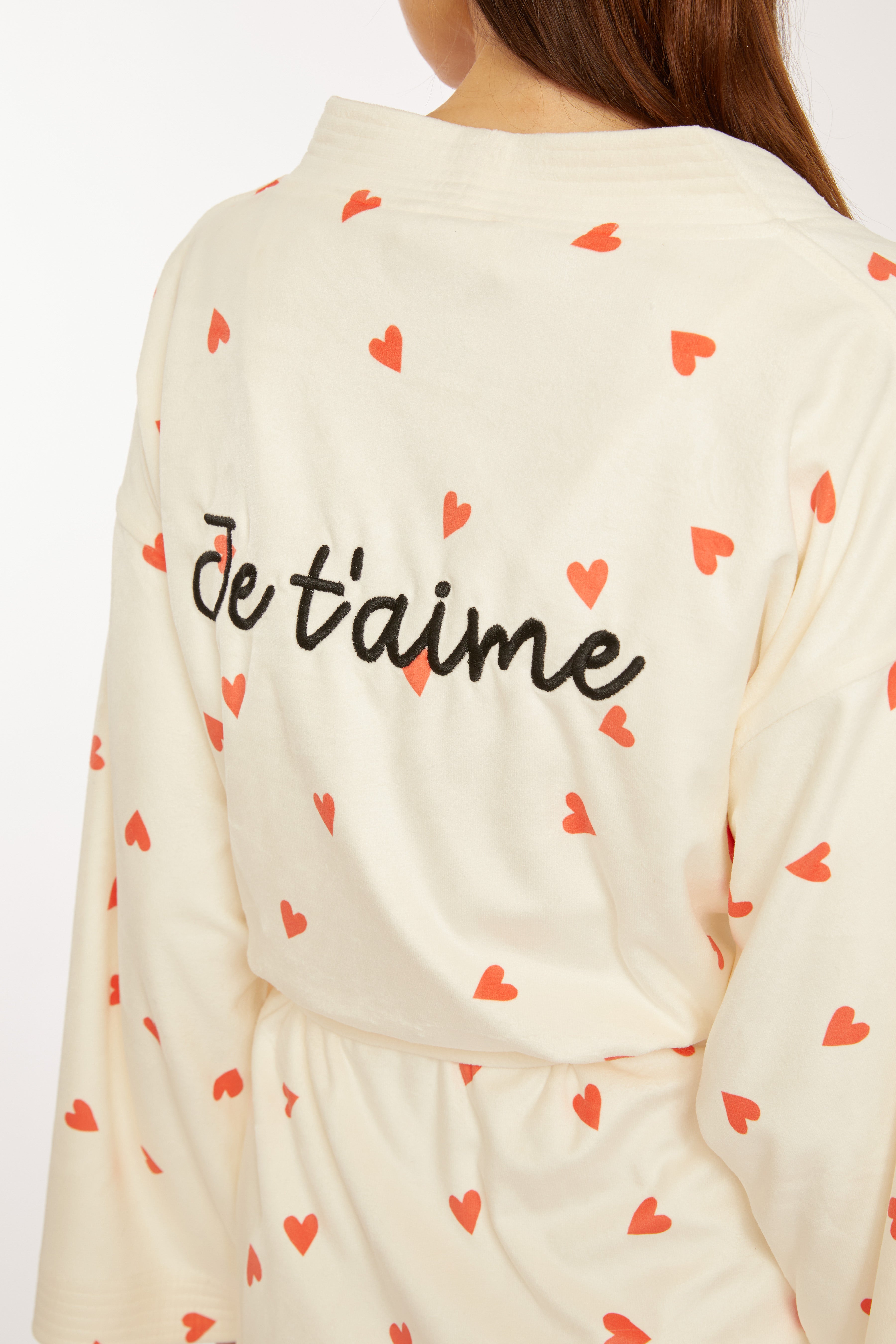 Je T'aime Heart Print Kimono Robe
