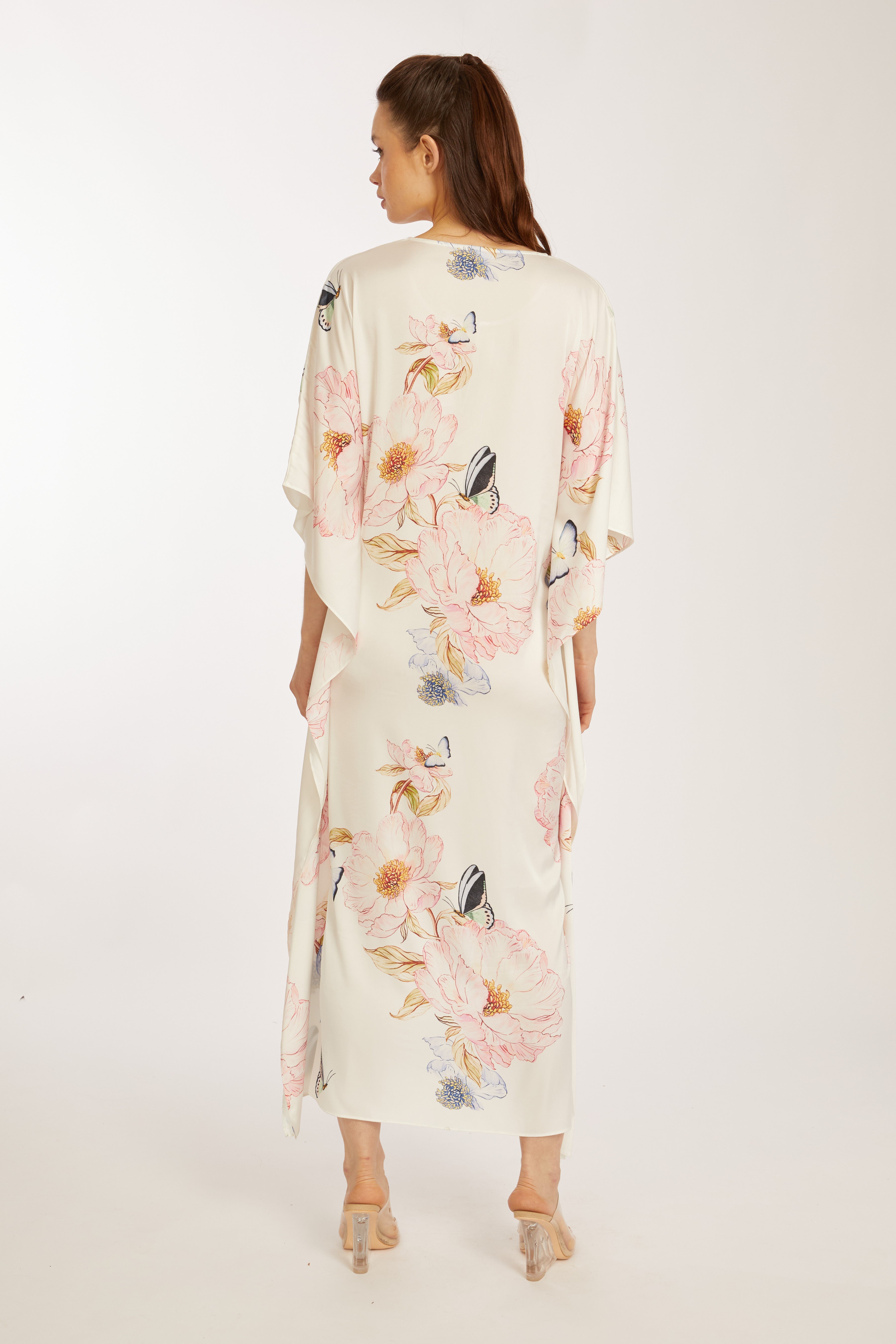 Florenza Long Caftan – Floral & Butterfly