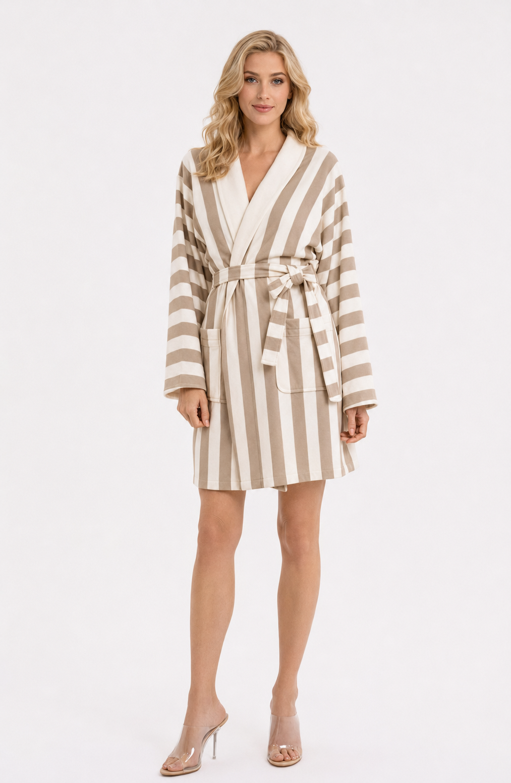Cabana Cappuccino Stripe Short Robe | Wrap Up by VP