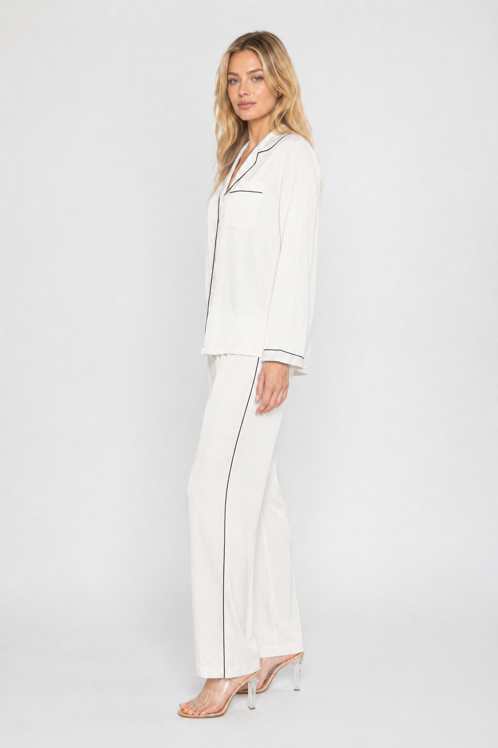 Pearl Long Pajamas with White Piping | Wrap Up by VP