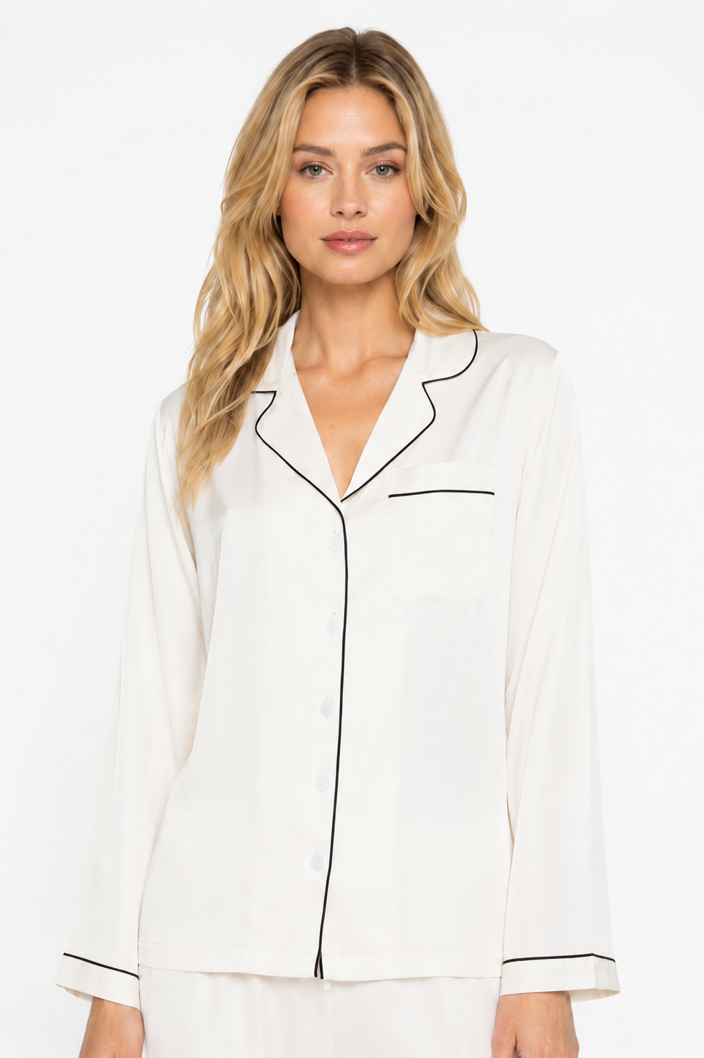 Pearl Long Pajamas with White Piping | Wrap Up by VP
