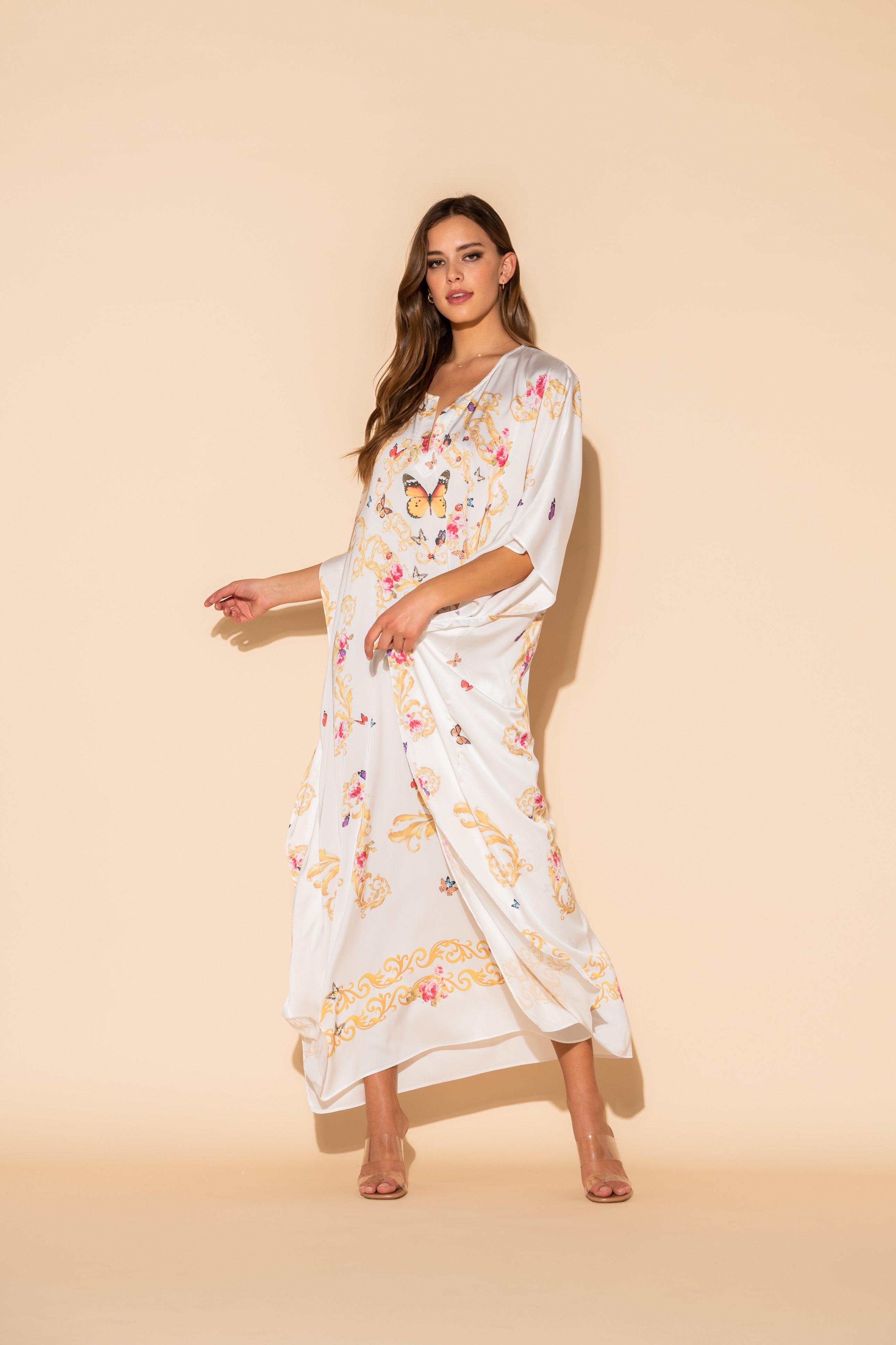 White Butterflies Long Caftan