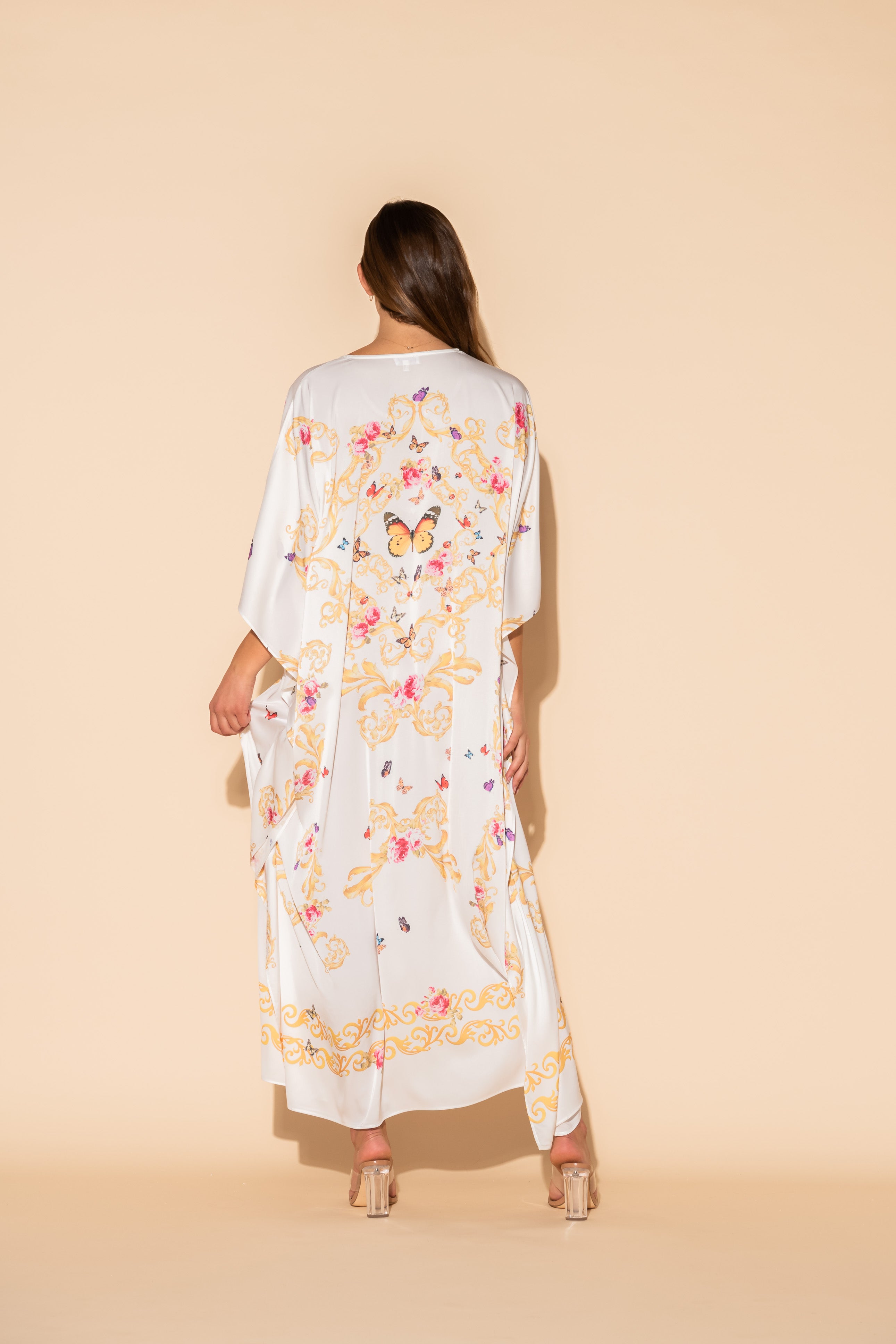 White Butterflies Long Caftan