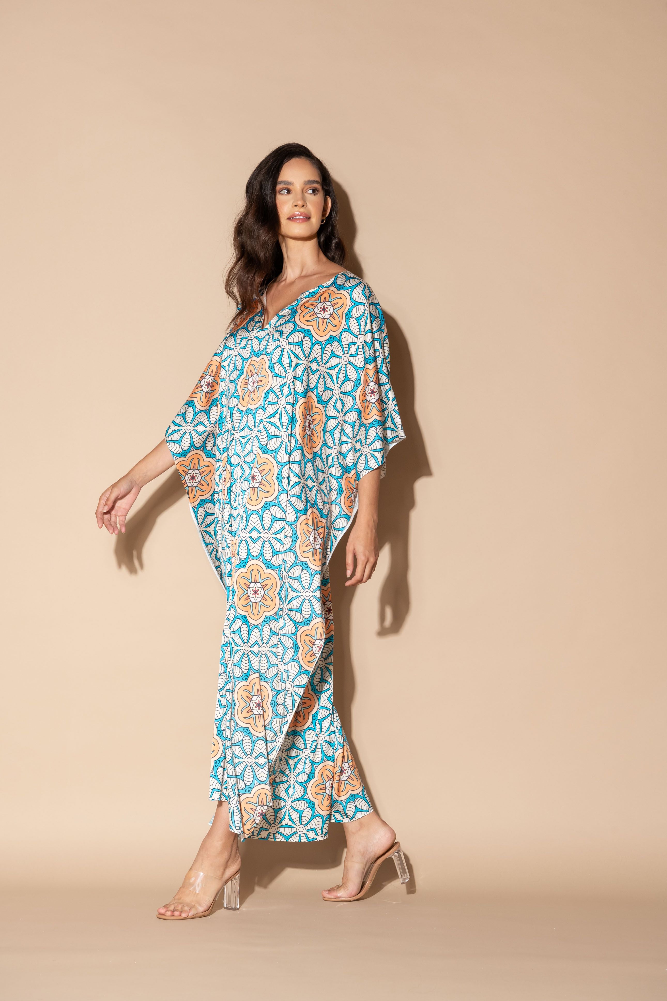Jardin Botanique Orange Long Caftan