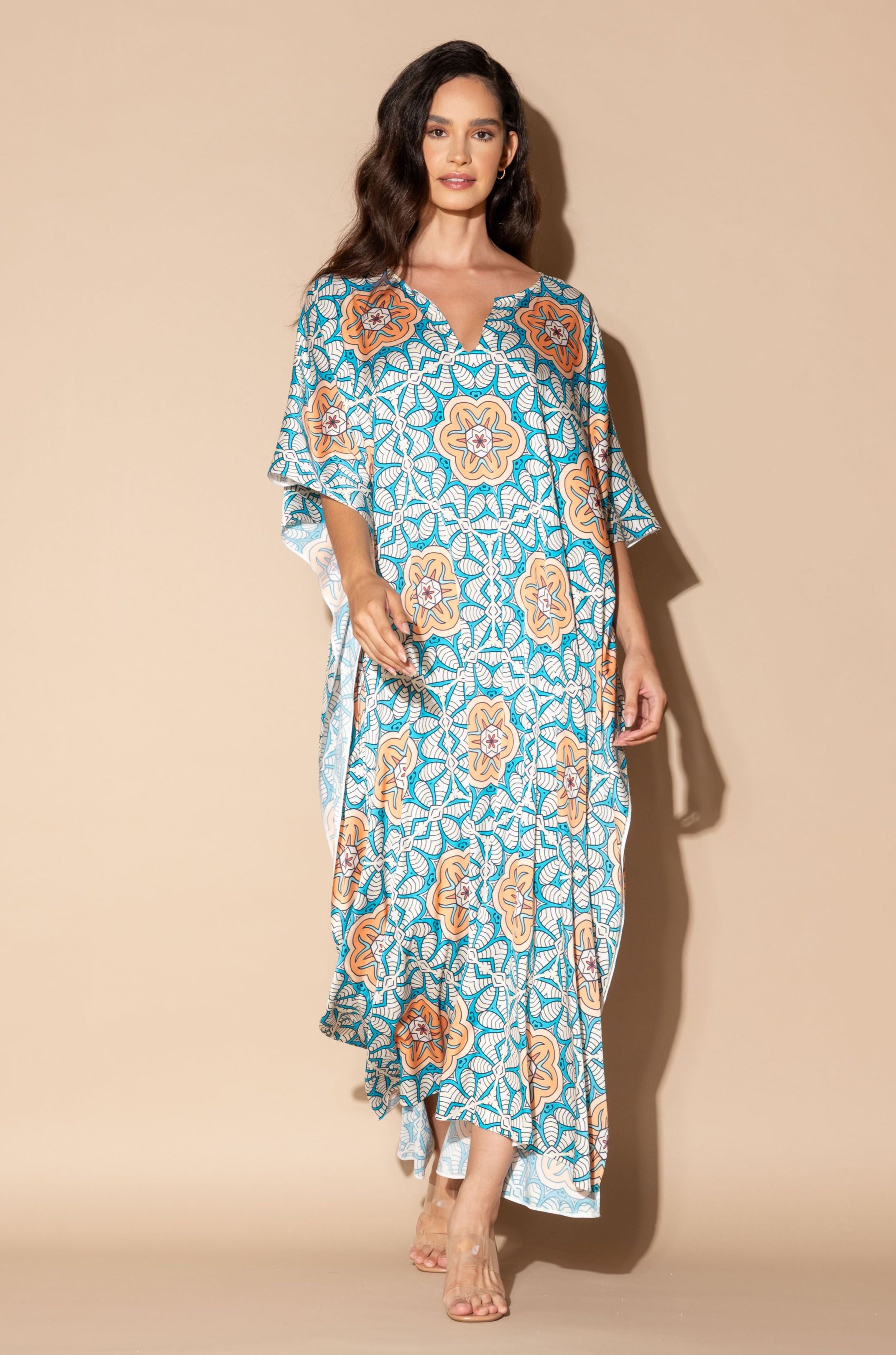 Jardin Botanique Orange Long Caftan