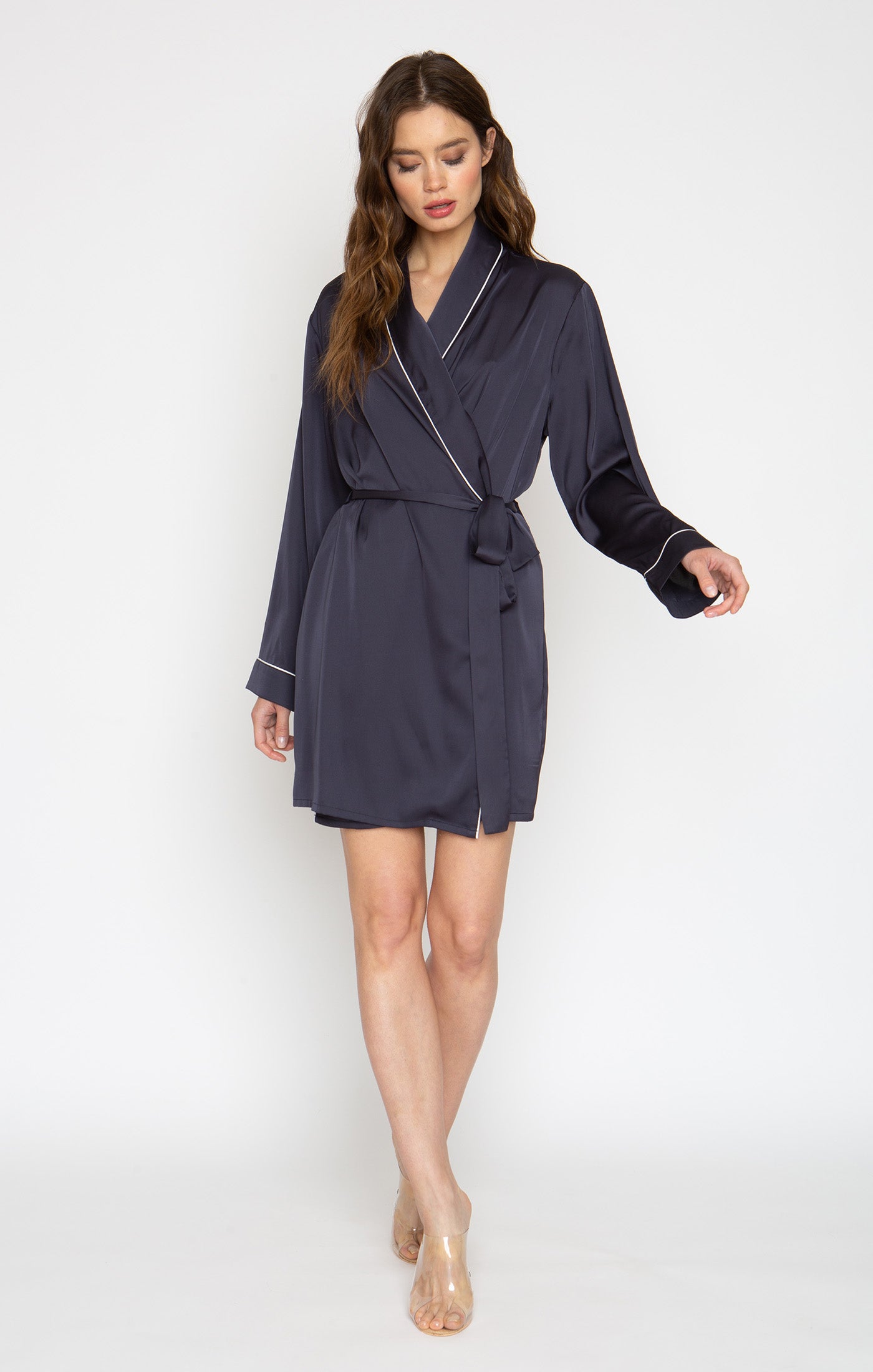 Midnight Blue Silky Short Robe