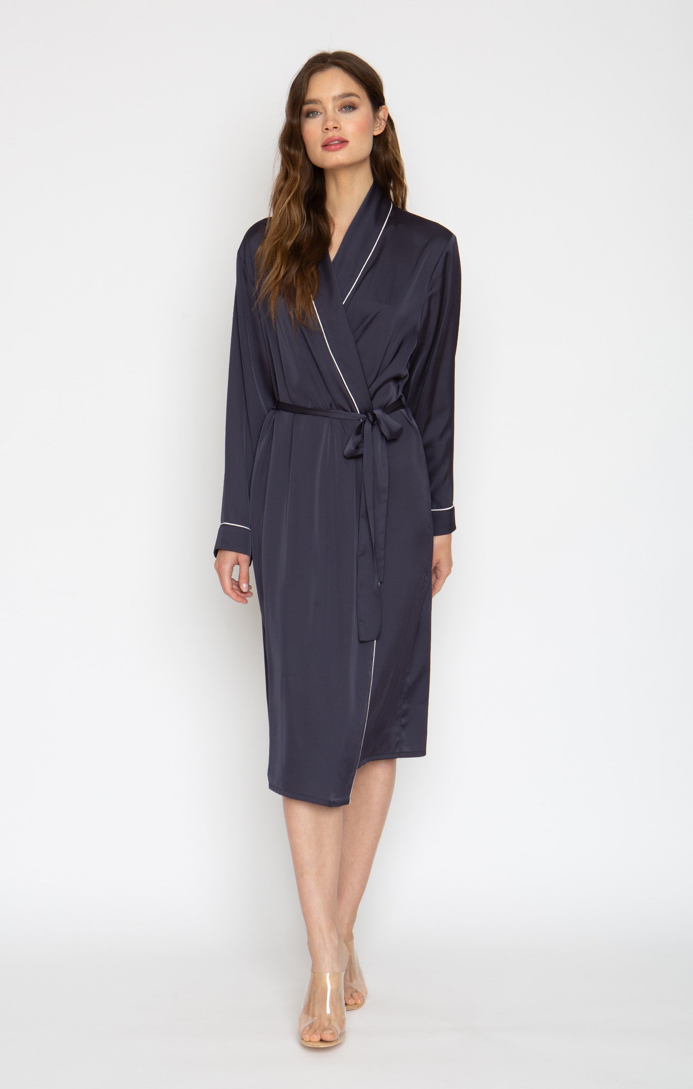 Midnight Blue Silky Long Robe