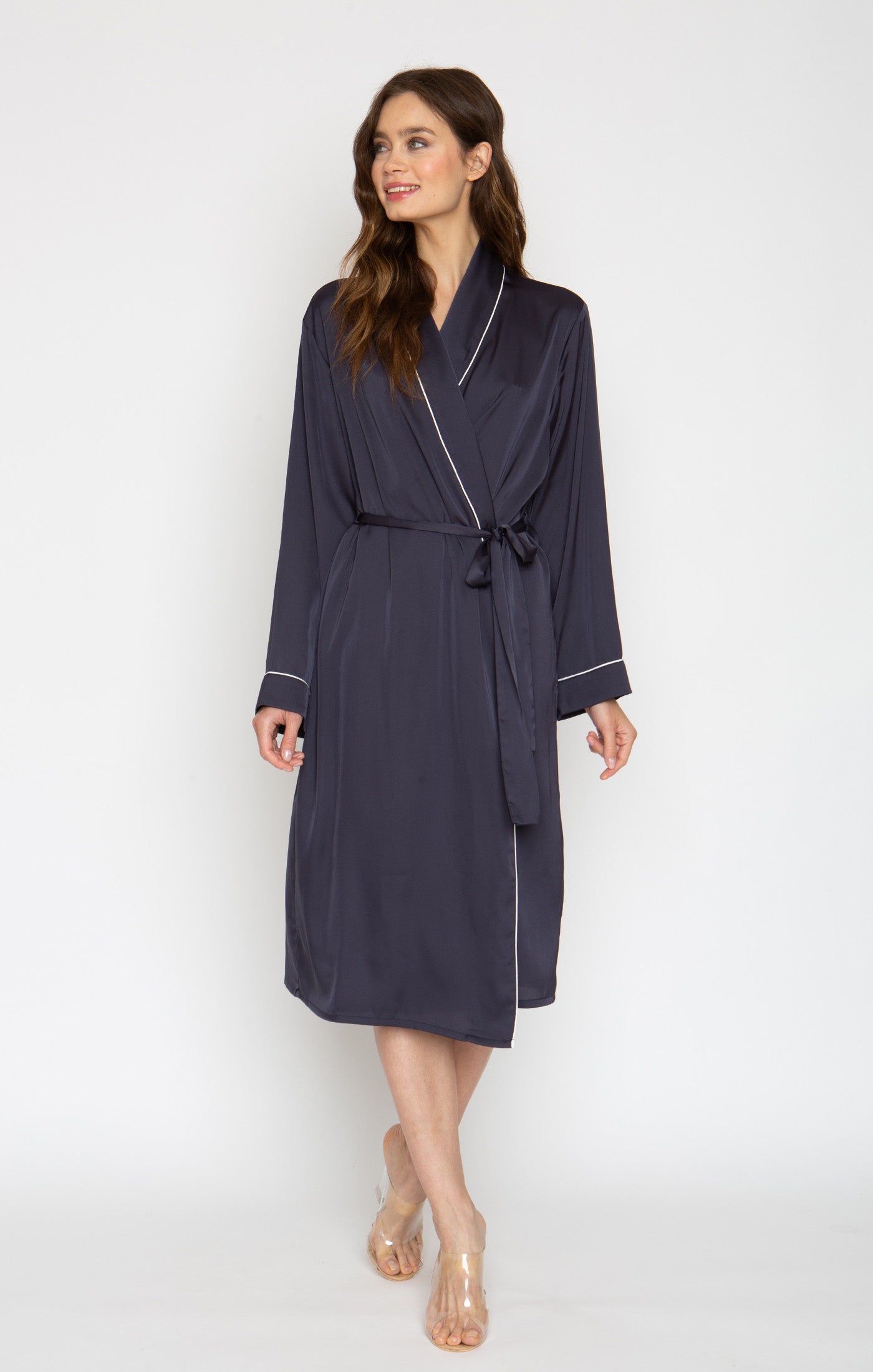 Midnight Blue Silky Long Robe