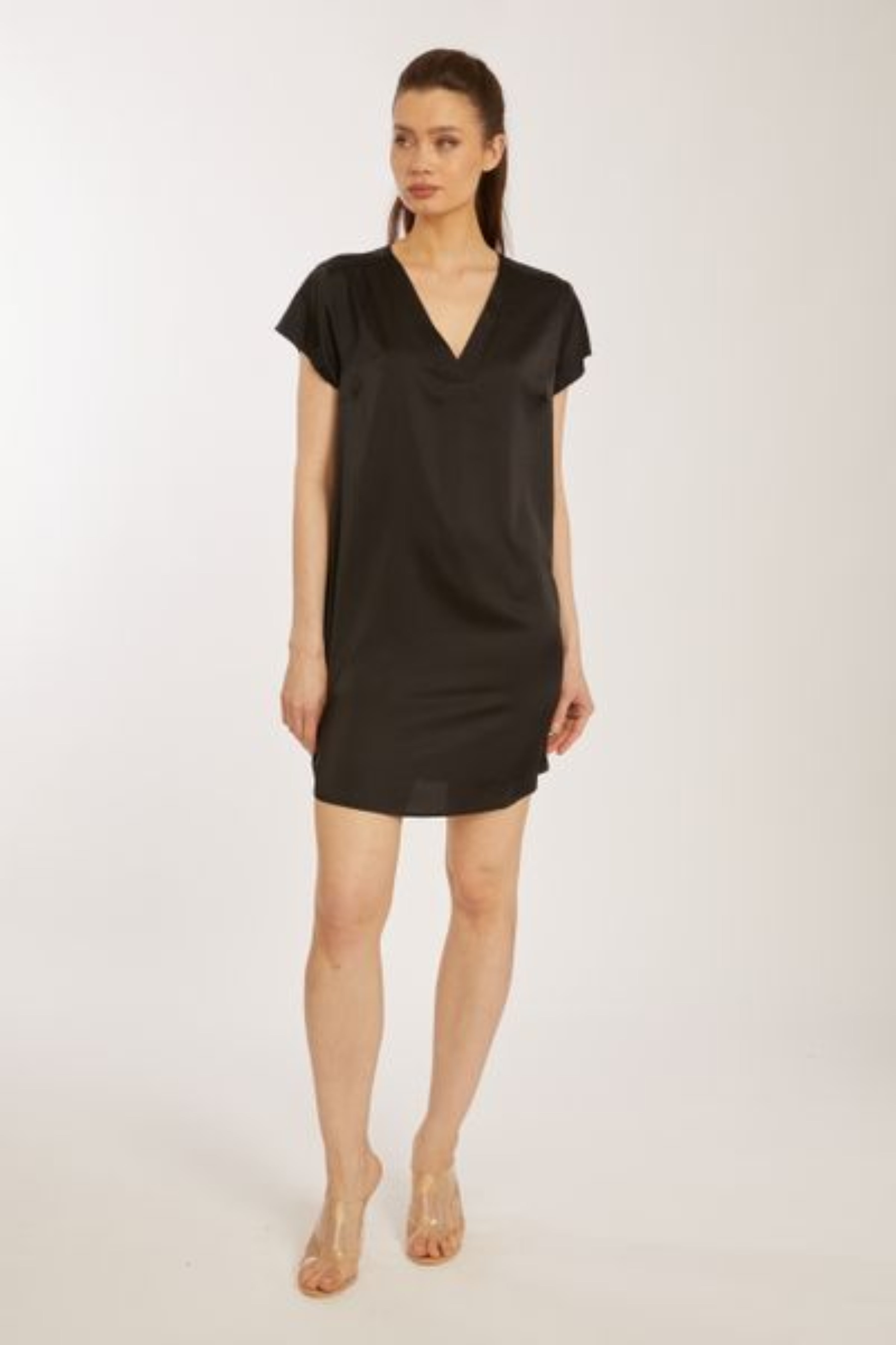 Noir Short Sleeve V Neck Dress Short