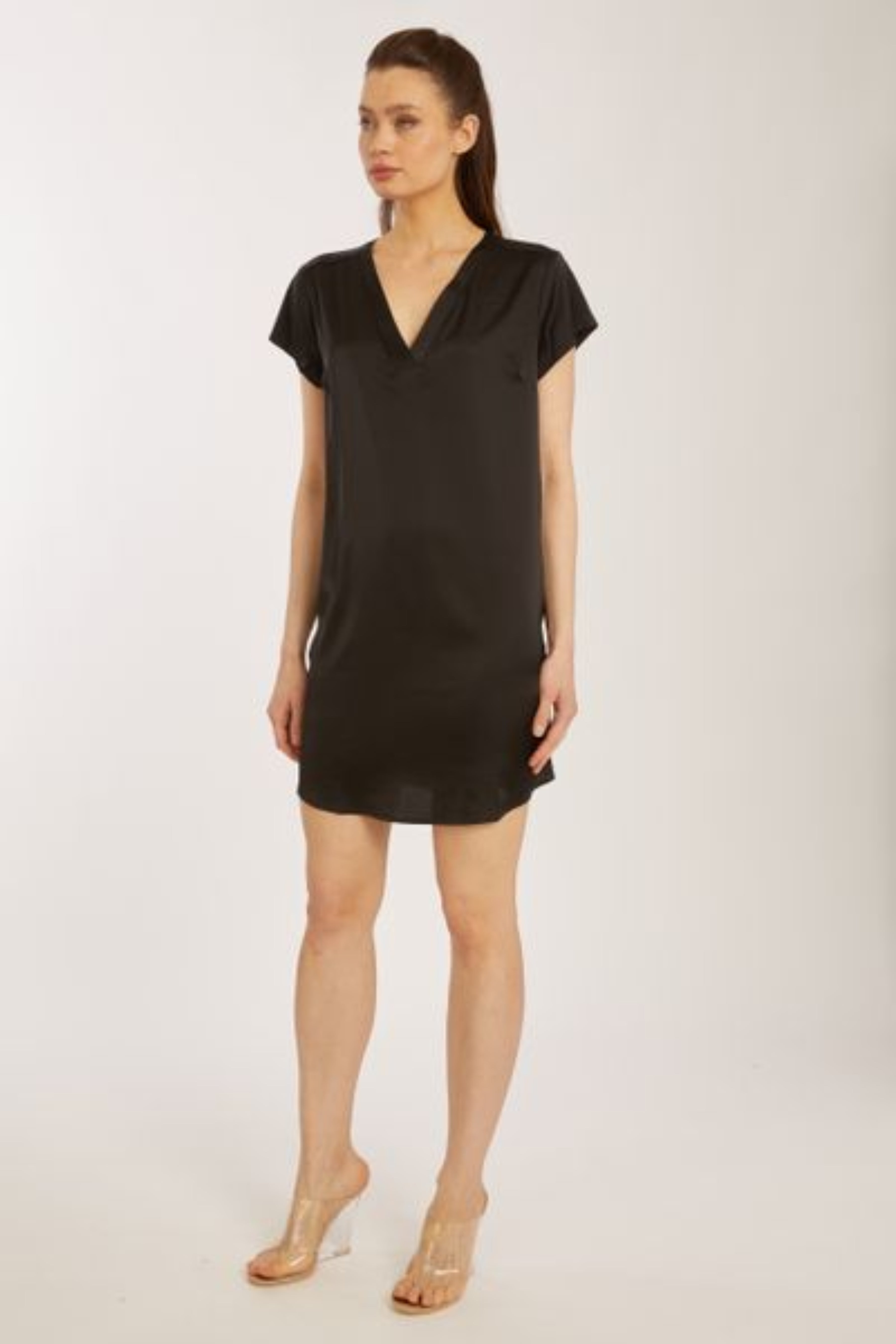 Noir Short Sleeve V Neck Dress Short