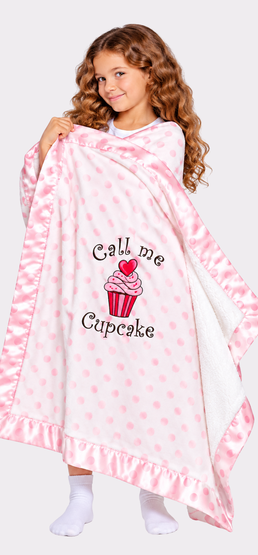 Call Me Cupcake Baby Blanket – Pink Polka Dot Satin Trim | 60" × 40"
