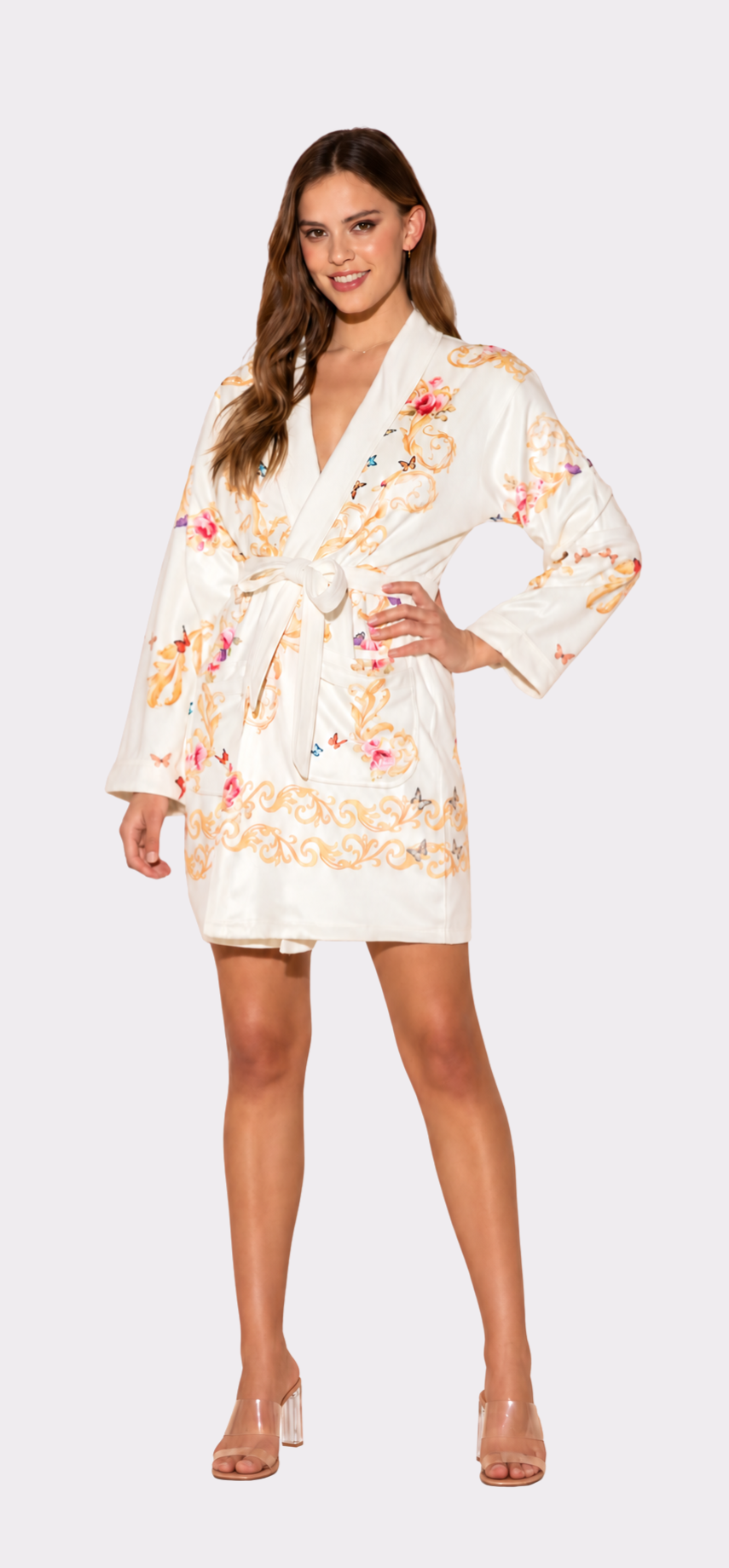 White Butterflies Short Robe