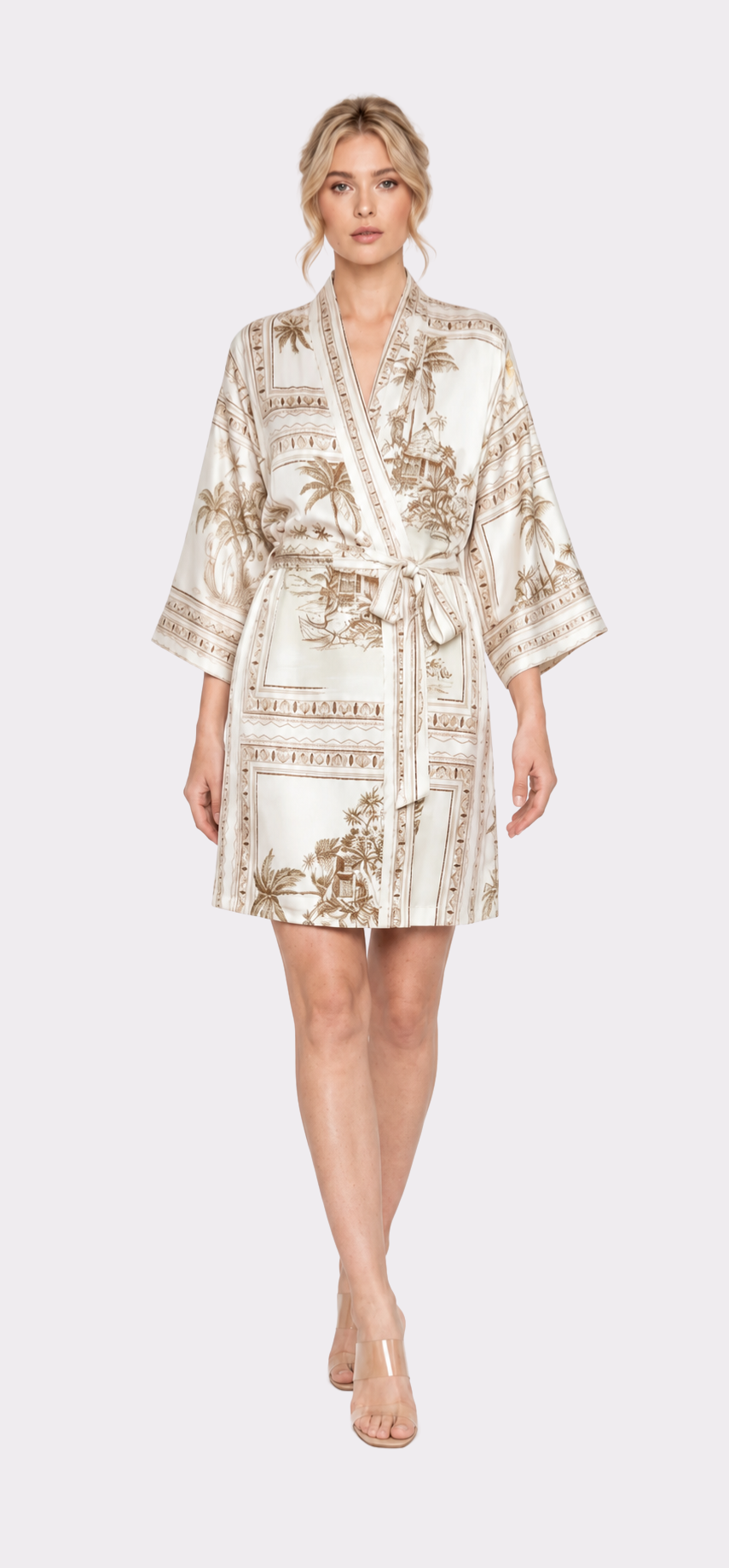 Bungalow Golden Poly-Silk Short Kimono Robe
