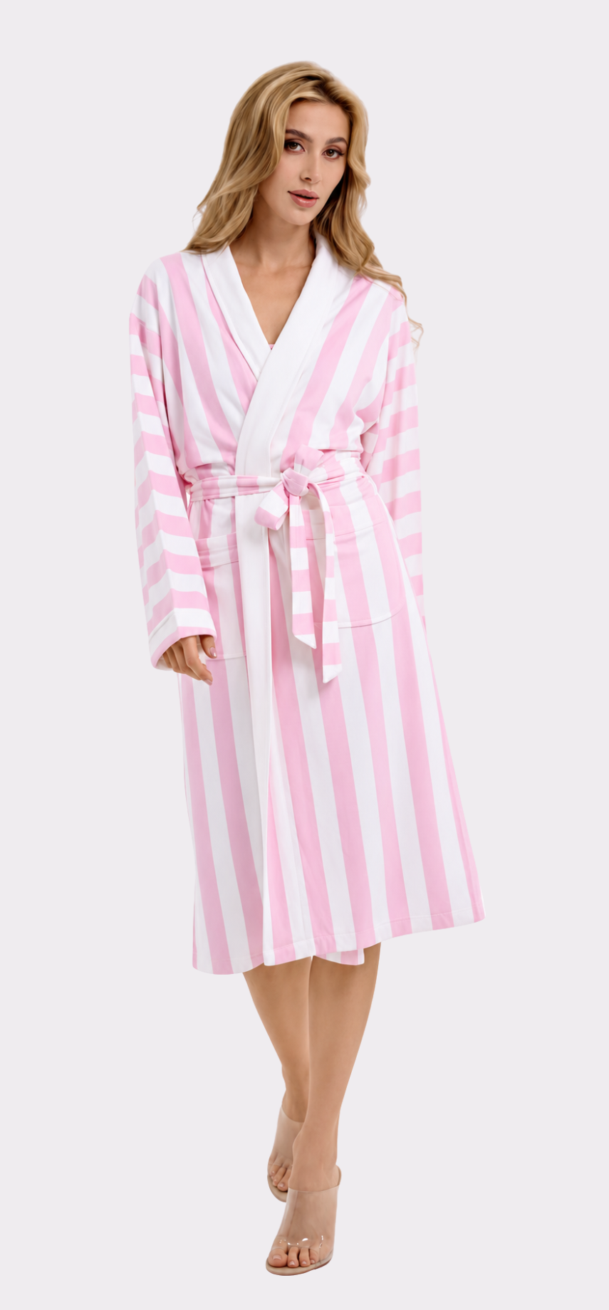 Cabana Pink Long Robe | Luxury Striped Resort Robe