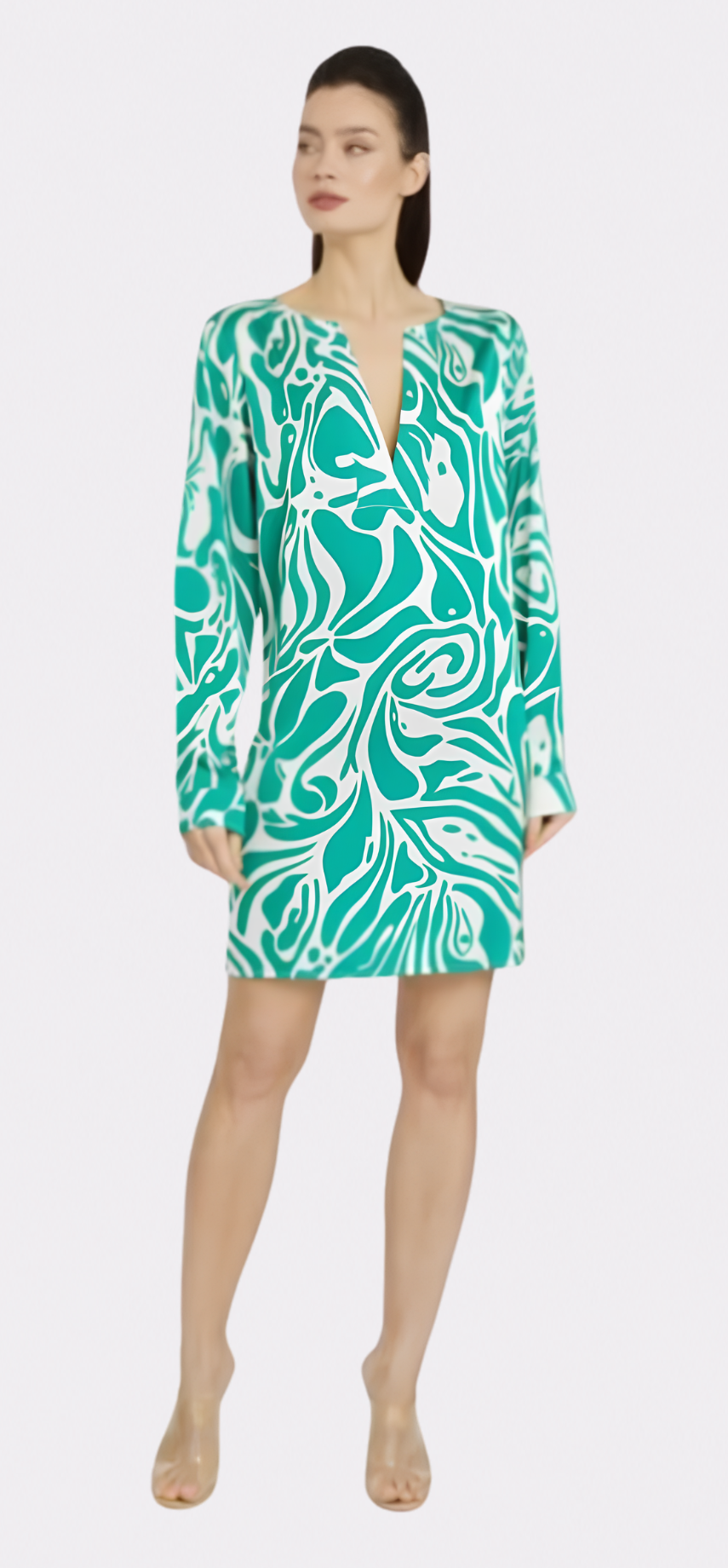 Maze Long Sleeve V-Neck Short Dress