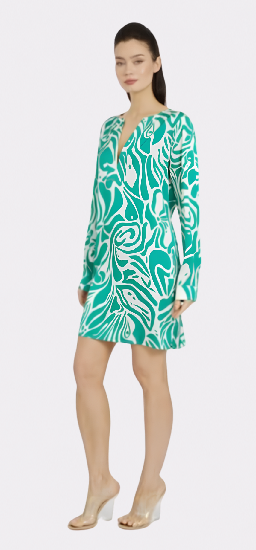 Maze Long Sleeve V-Neck Short Dress