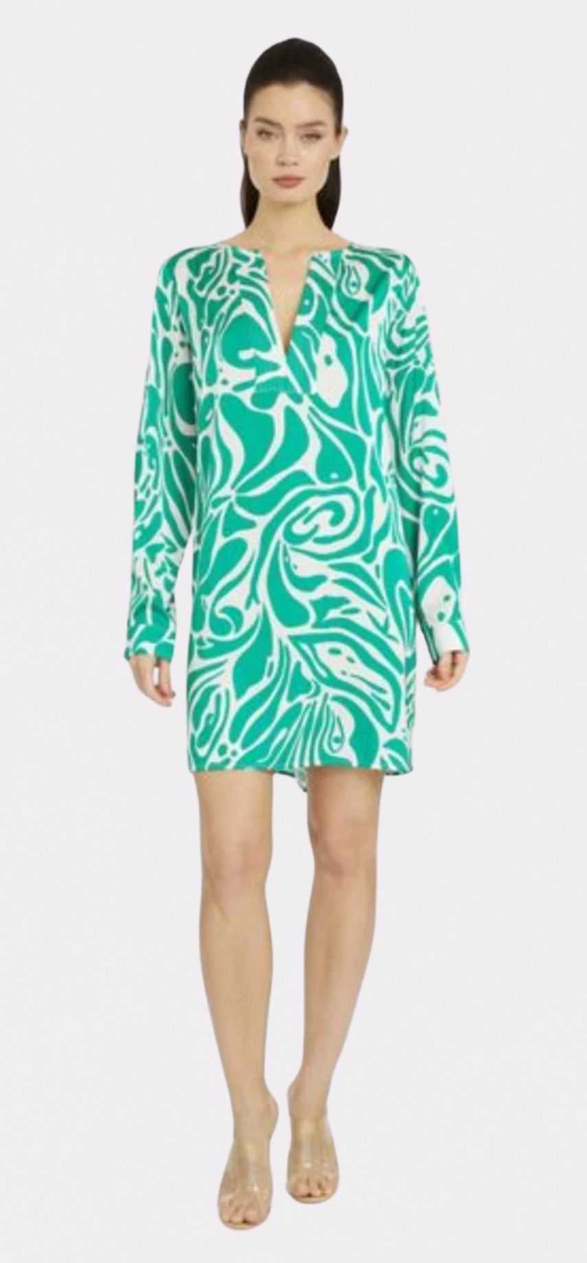 Maze Long Sleeve V-Neck Short Dress