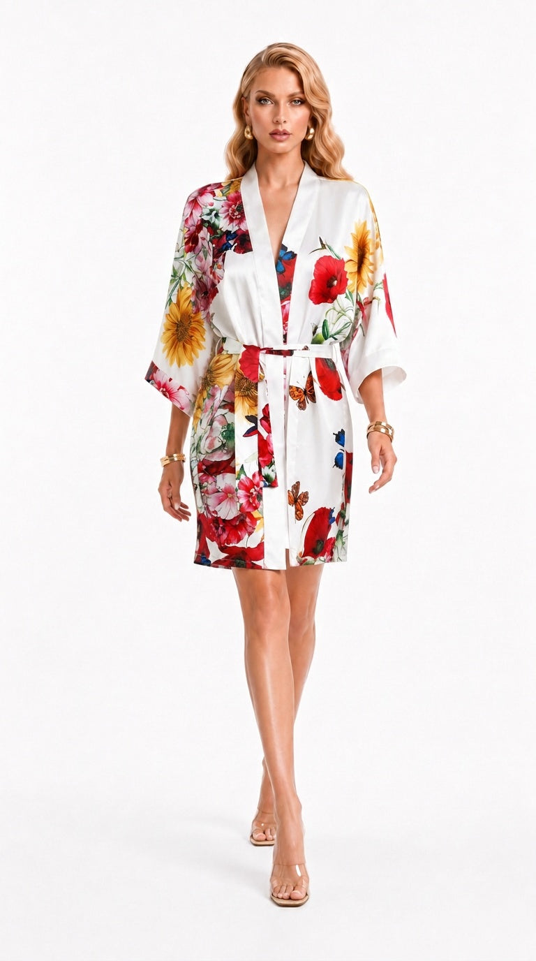 Bouquet Poly-Silk Kimono Robe | Wrap Up by VP