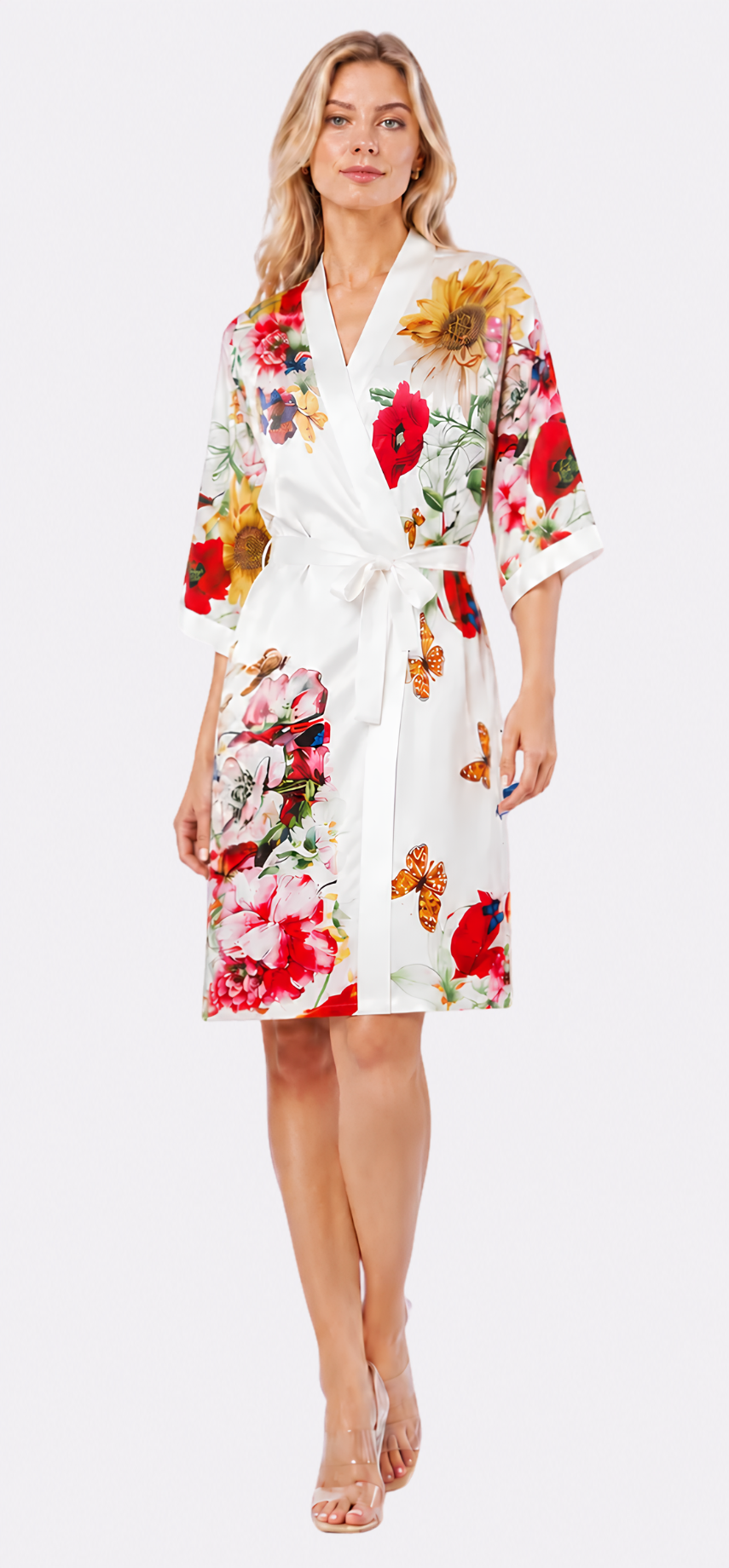Bouquet Poly-Silk Short Kimono Robe